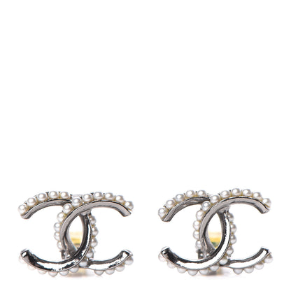 Chanel Pearl CC Clip On Earrings Silver 1 of 4