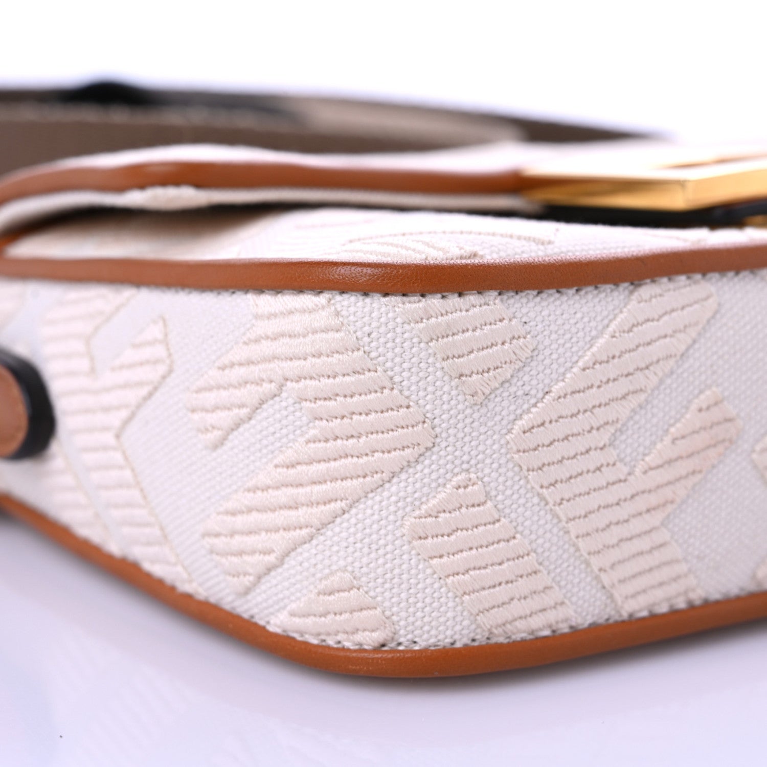 Fendi Canvas Vitello King Bi-Color Strap FF Embroidered Mini Baguette Grezzo Brandy Cuoio 8 of 12