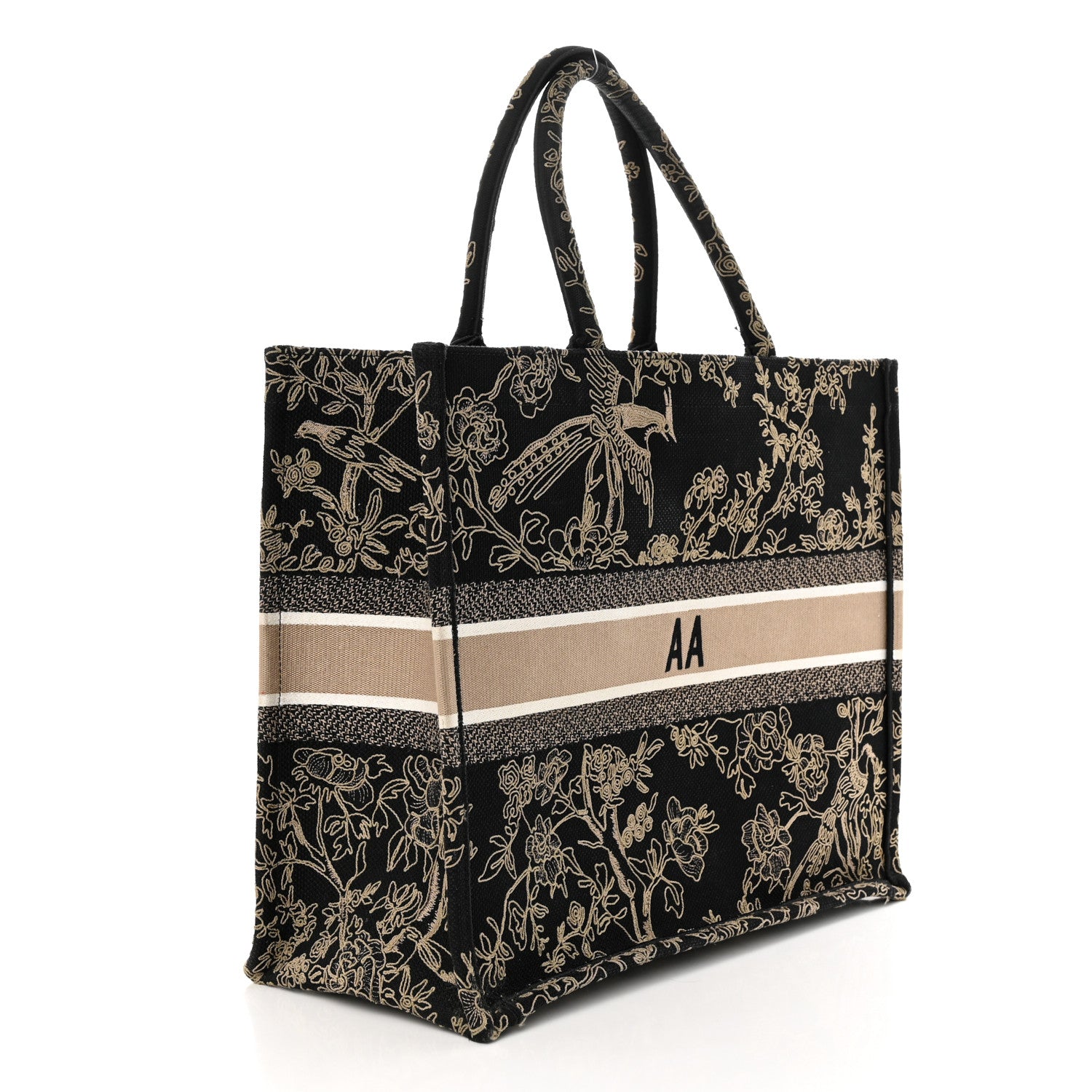 Christian Dior Canvas Embroidered Large Ornamental Cornely Book Tote Black Beige 3 of 10
