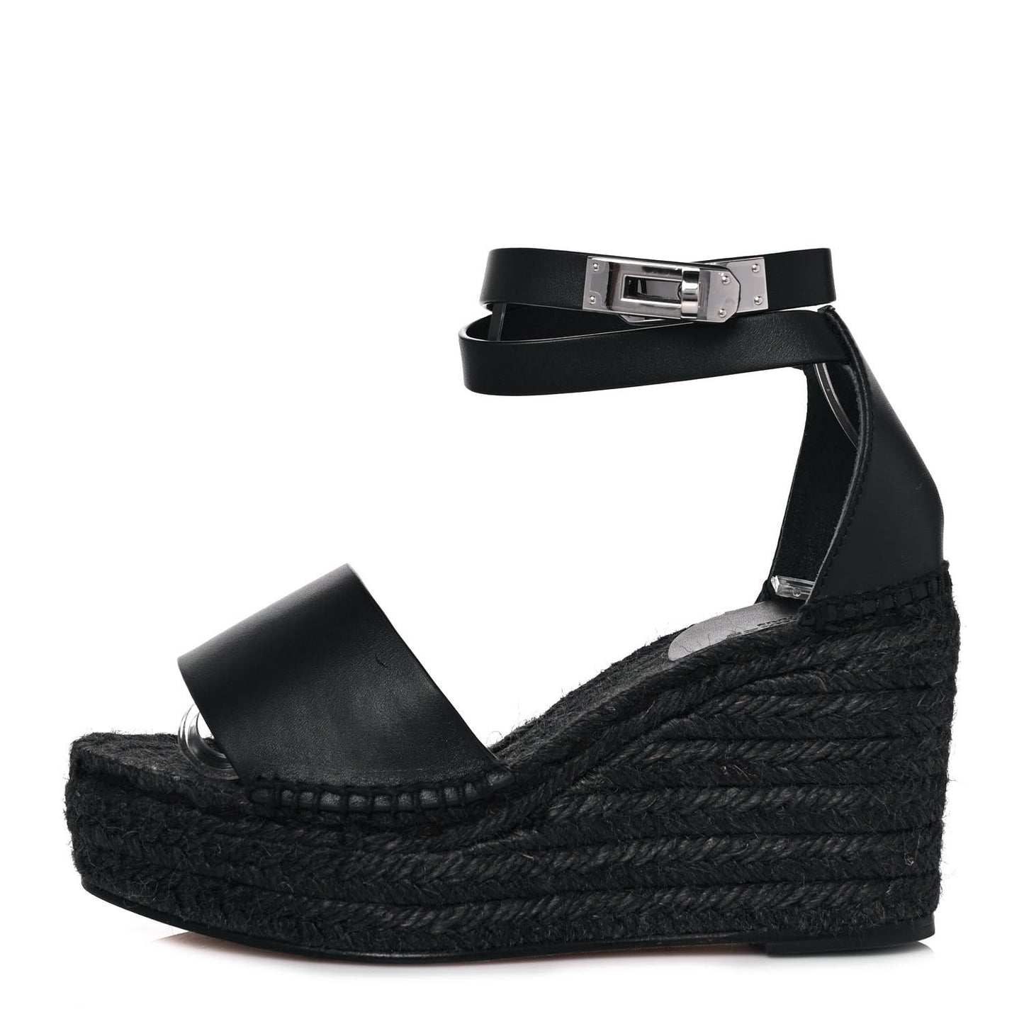Calfskin Tivoli Espadrille Wedge Sandals 36 Black
