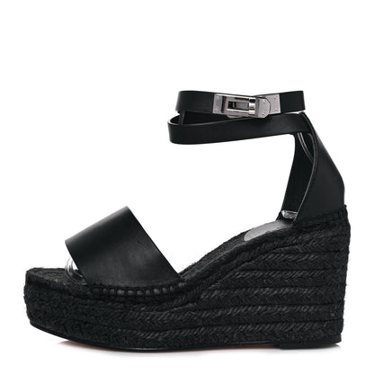 Hermes Calfskin Tivoli Espadrille Wedge Sandals 36 Black 1 of 9