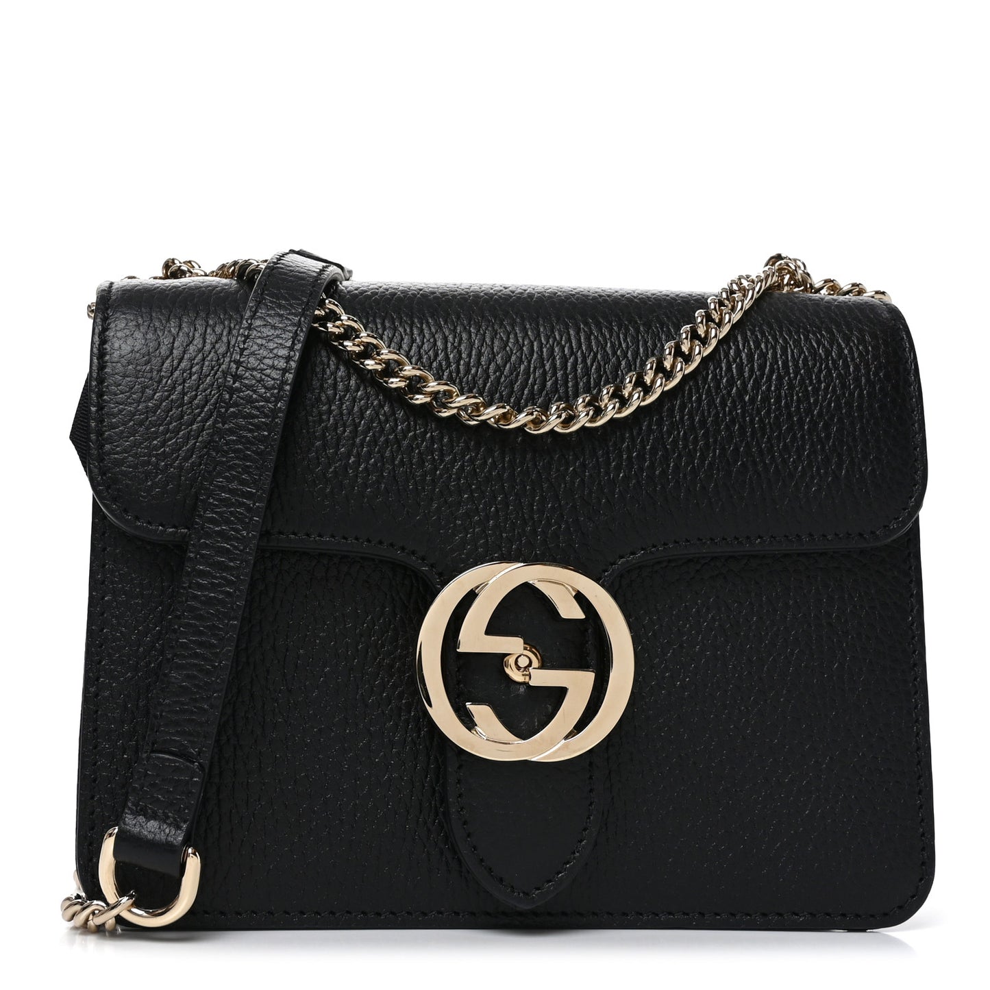 Dollar Calfskin Small Interlocking G Shoulder Bag Black Black