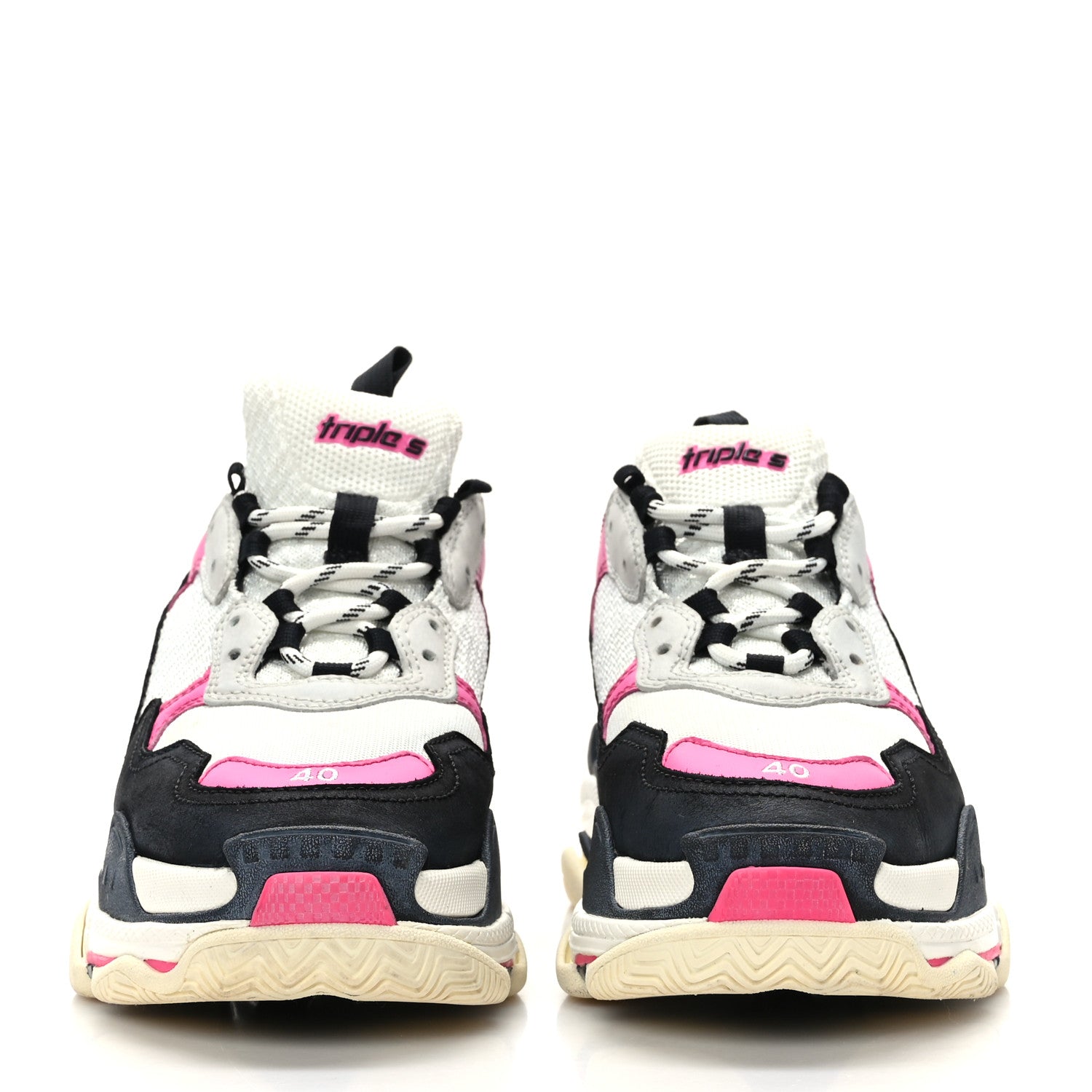 Balenciaga Fabric Mesh Womens Triple S Sneakers 40 Fluo Pink Grey White 2 of 7