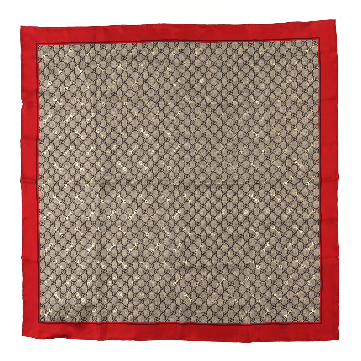Gucci Modal Silk GG Monogram Big Gold Horsebit Fringe Shawl Red Gold 1 of 3
