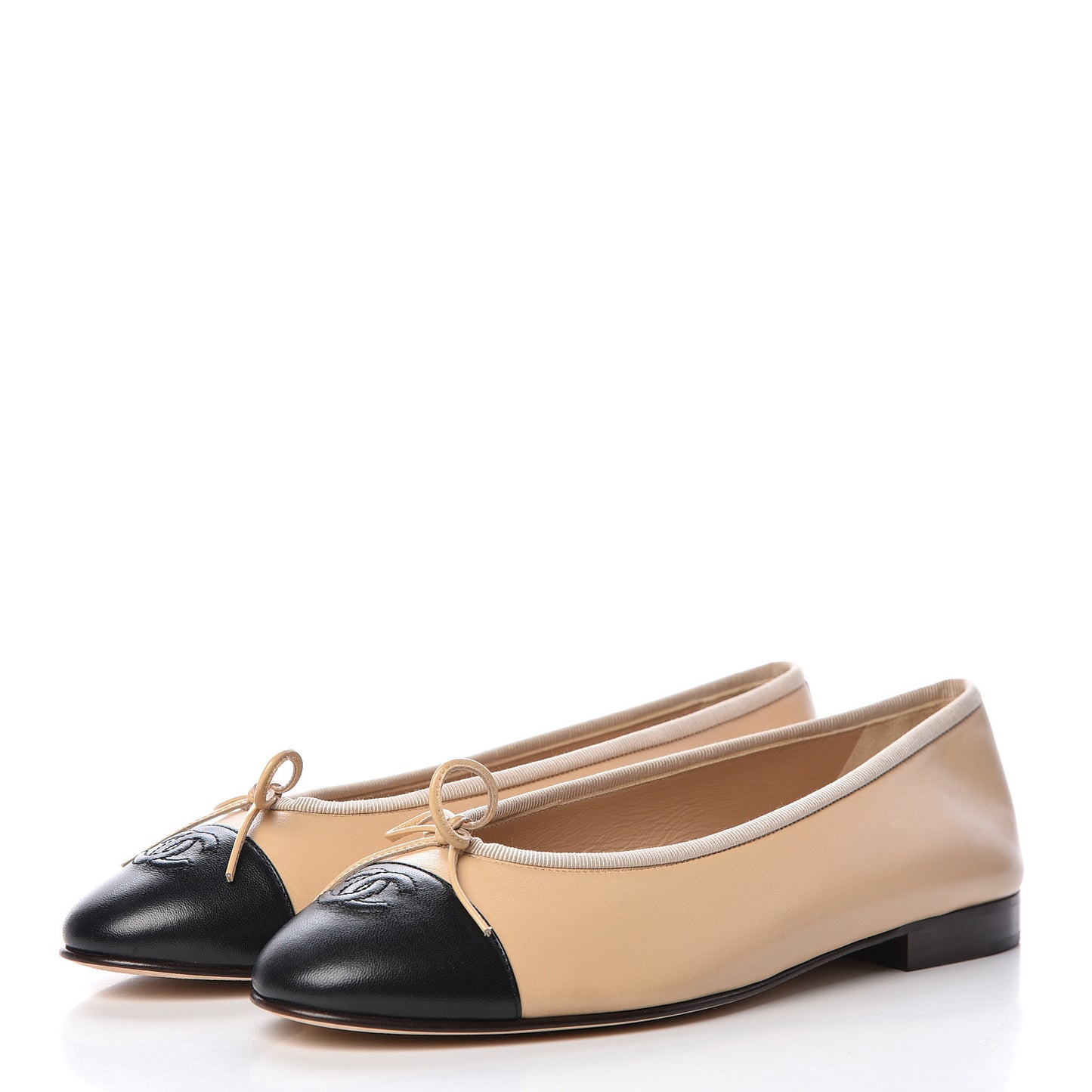 Lambskin Cap Toe CC Ballerina Flats 40.5 Beige Black