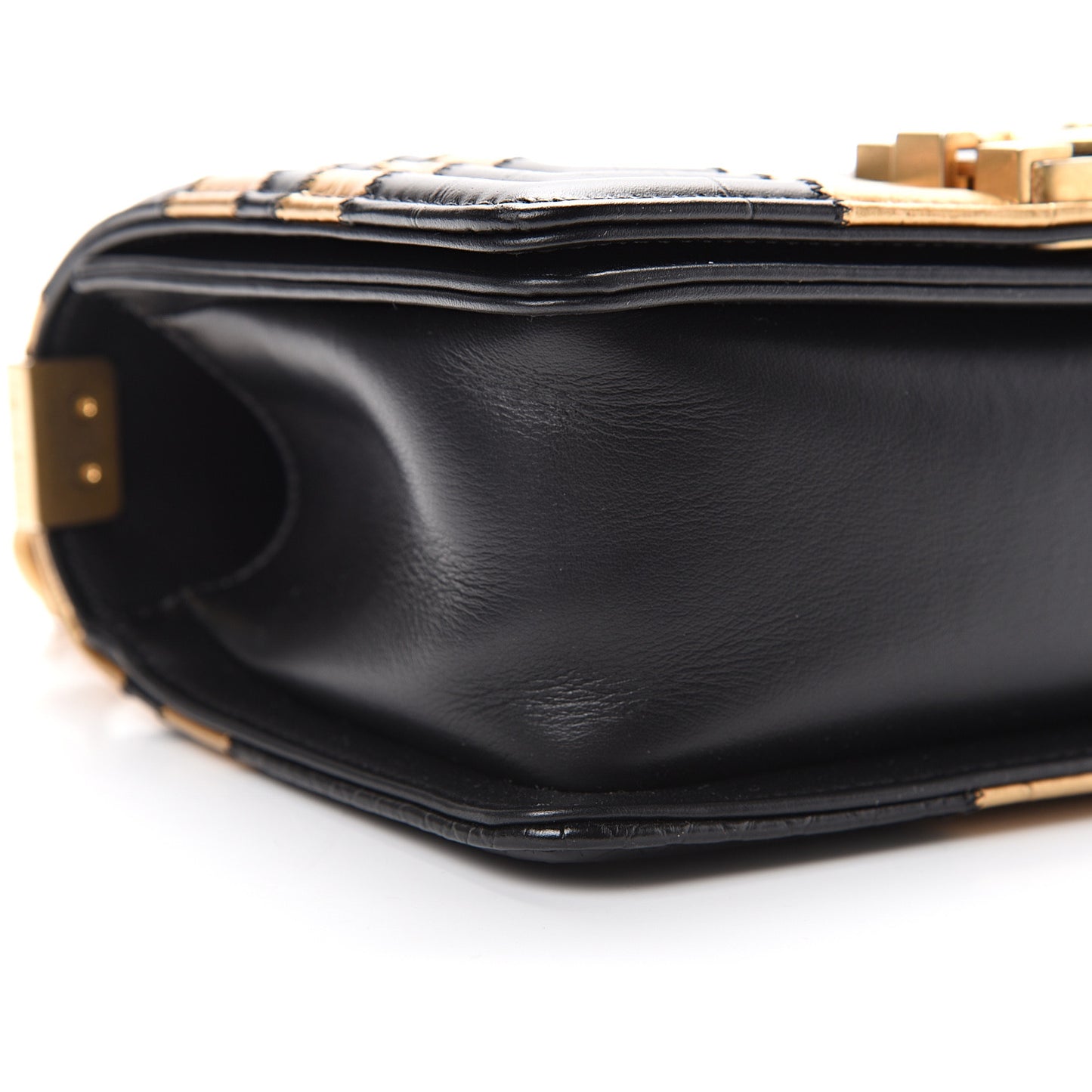 Crocodile Python Calfskin Embossed Small Boy Flap Black Gold