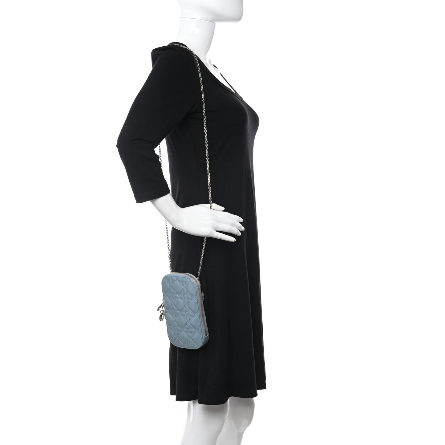 Patent Cannage Lady Dior Phone Holder Cloud Blue