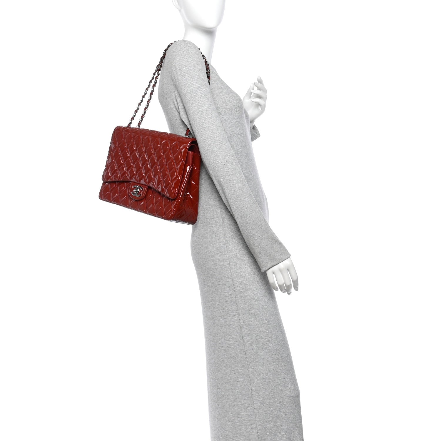 Chanel Patent Quilted Maxi Double Flap Red 2 of 11
