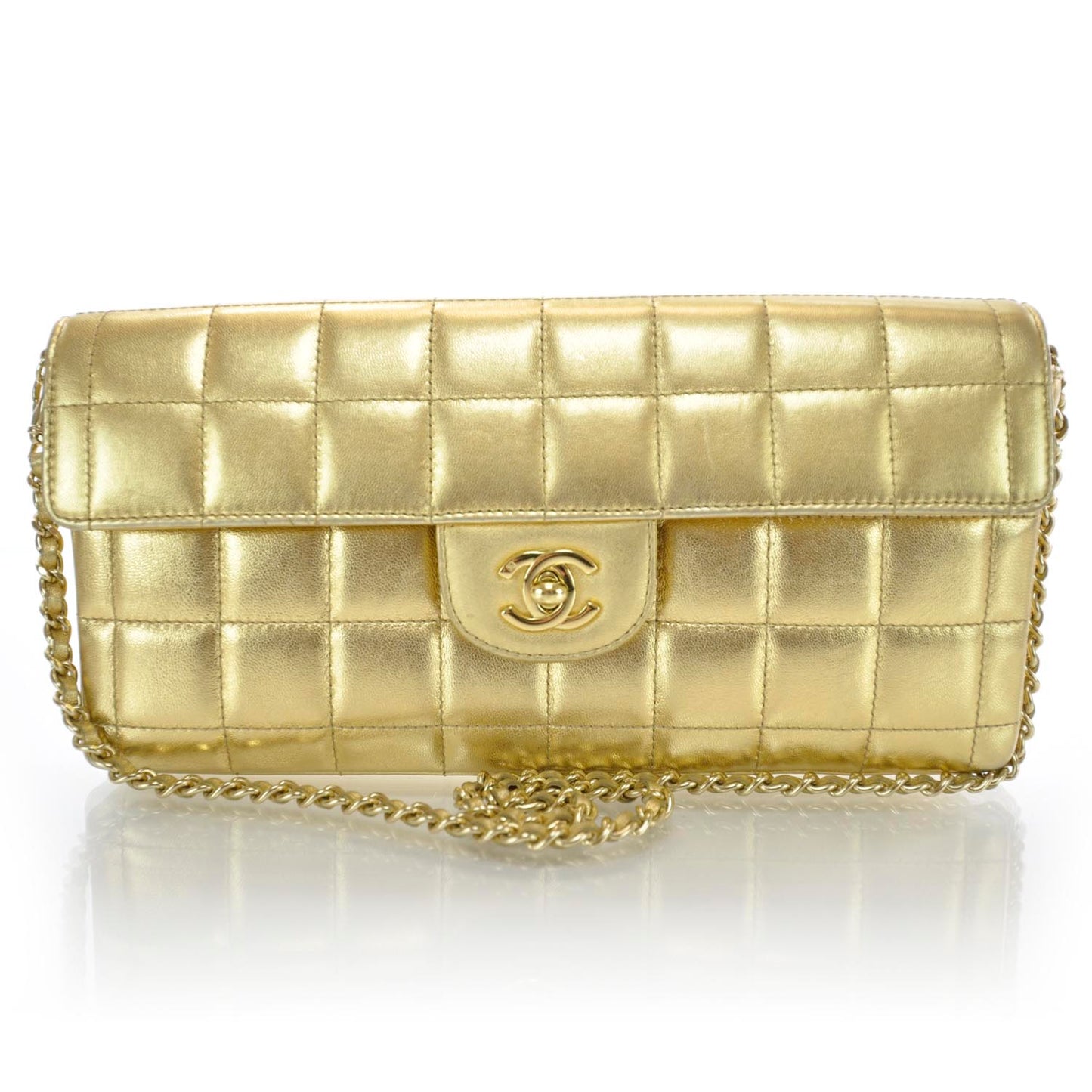 Lambskin East West Chocolate Bar Flap Gold
