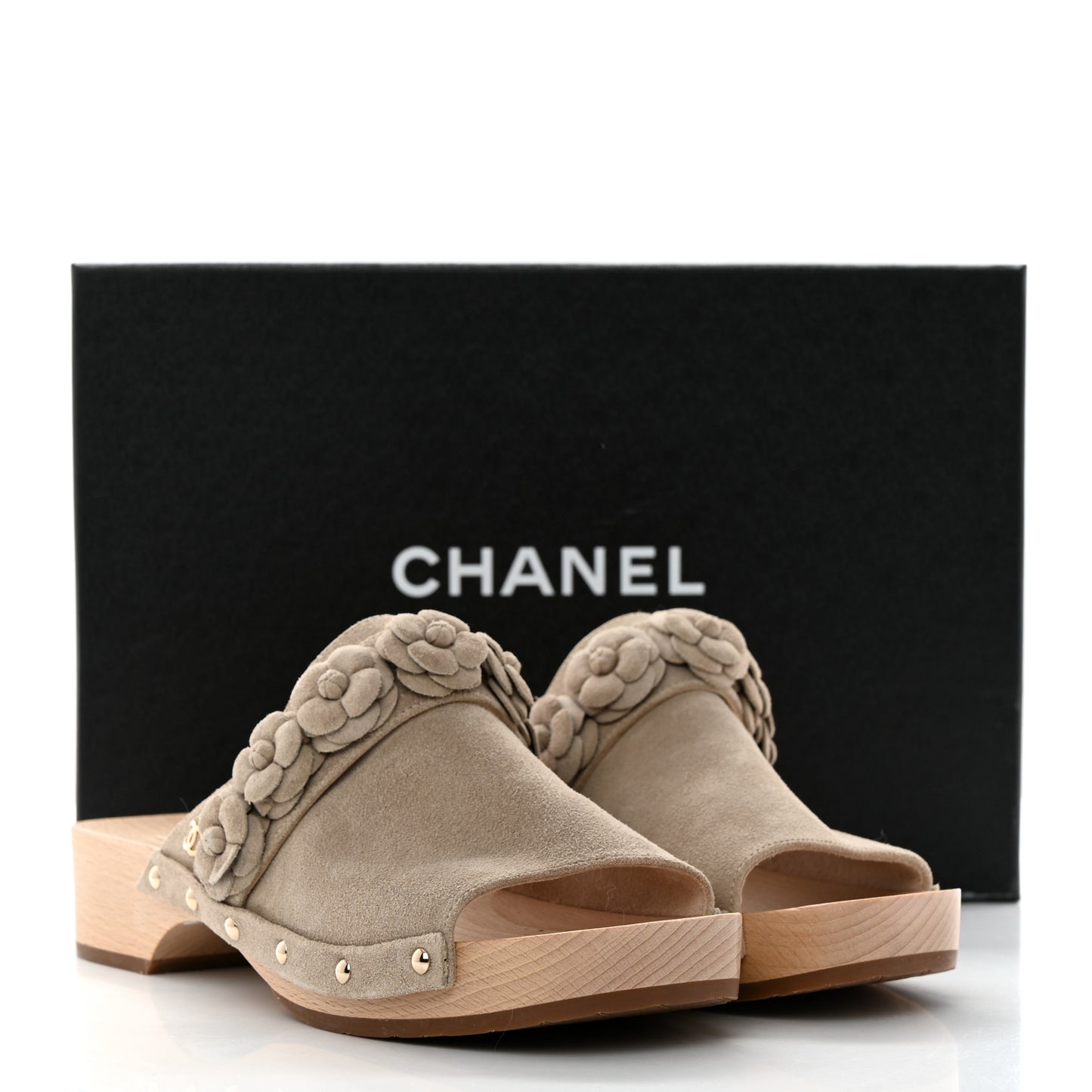 Suede Calfskin Camellia Mules 38 Beige