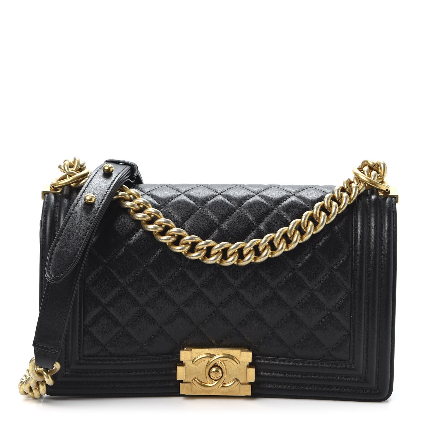 Lambskin Quilted Medium Boy Flap Black