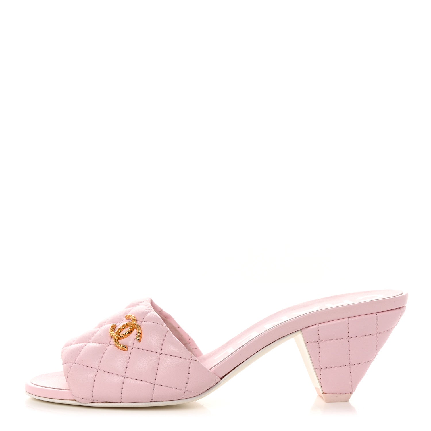 Chanel Lambskin Quilted Textured CC Mules 37 Light Pink 1 of 9