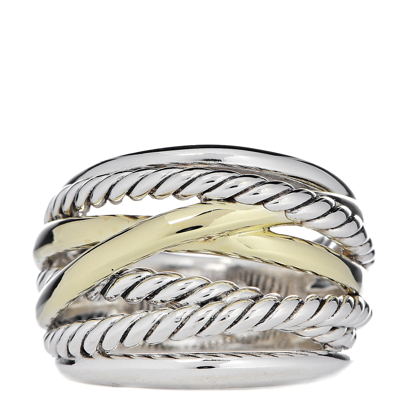 Sterling Silver 14K Yellow Gold Wide Crossover Ring 57 8