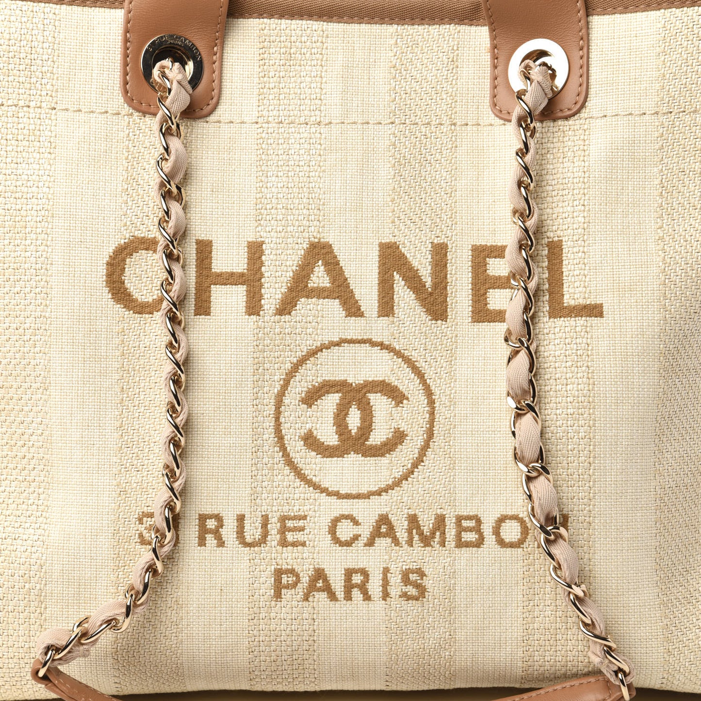 Mixed Fibers Striped Medium Deauville Tote Beige