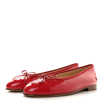 Chanel Patent Calfskin CC Cap Toe Ballerina Flats 38.5 Red 3 of 8