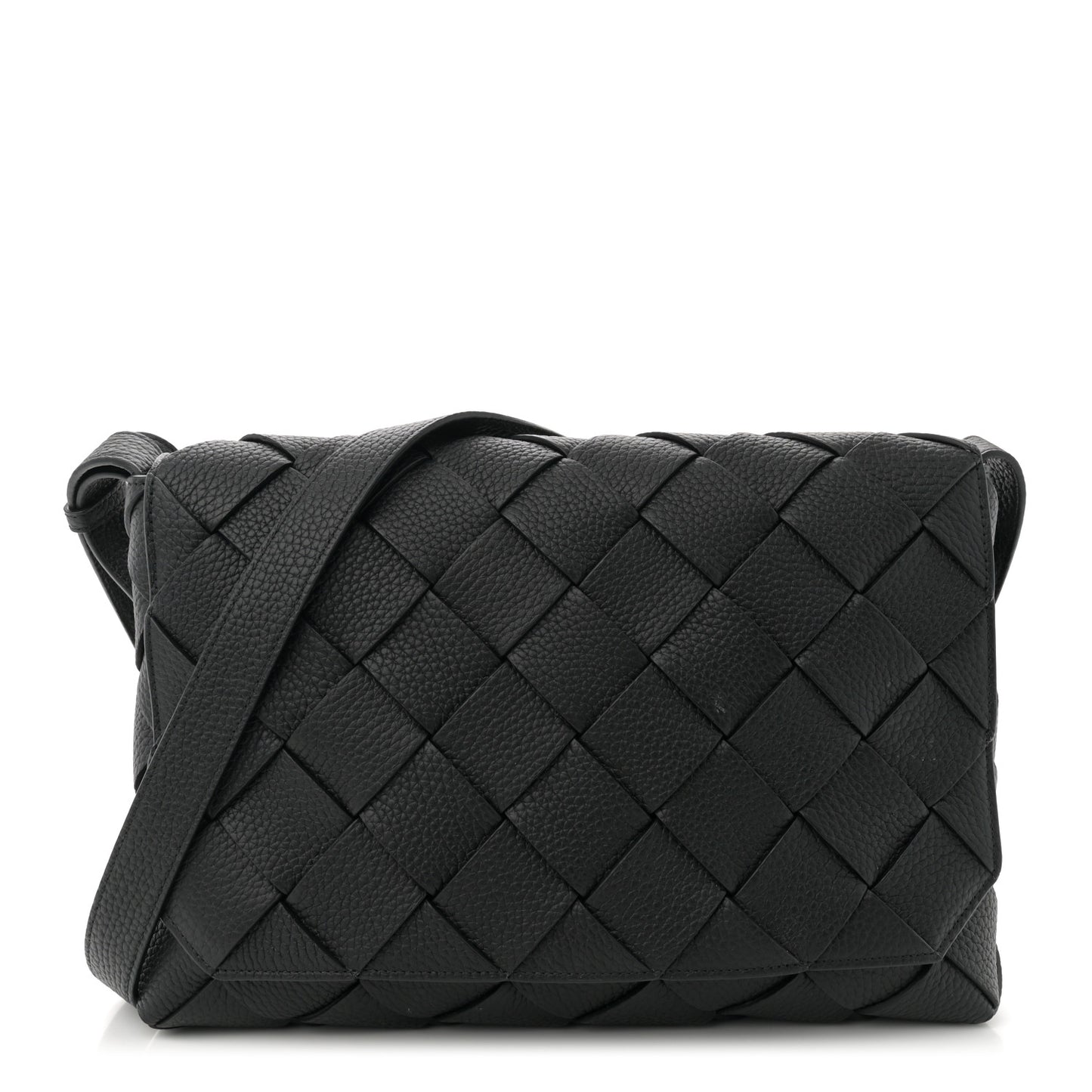Grained Calfskin Intreccio Large Diago Crossbody Bag Black
