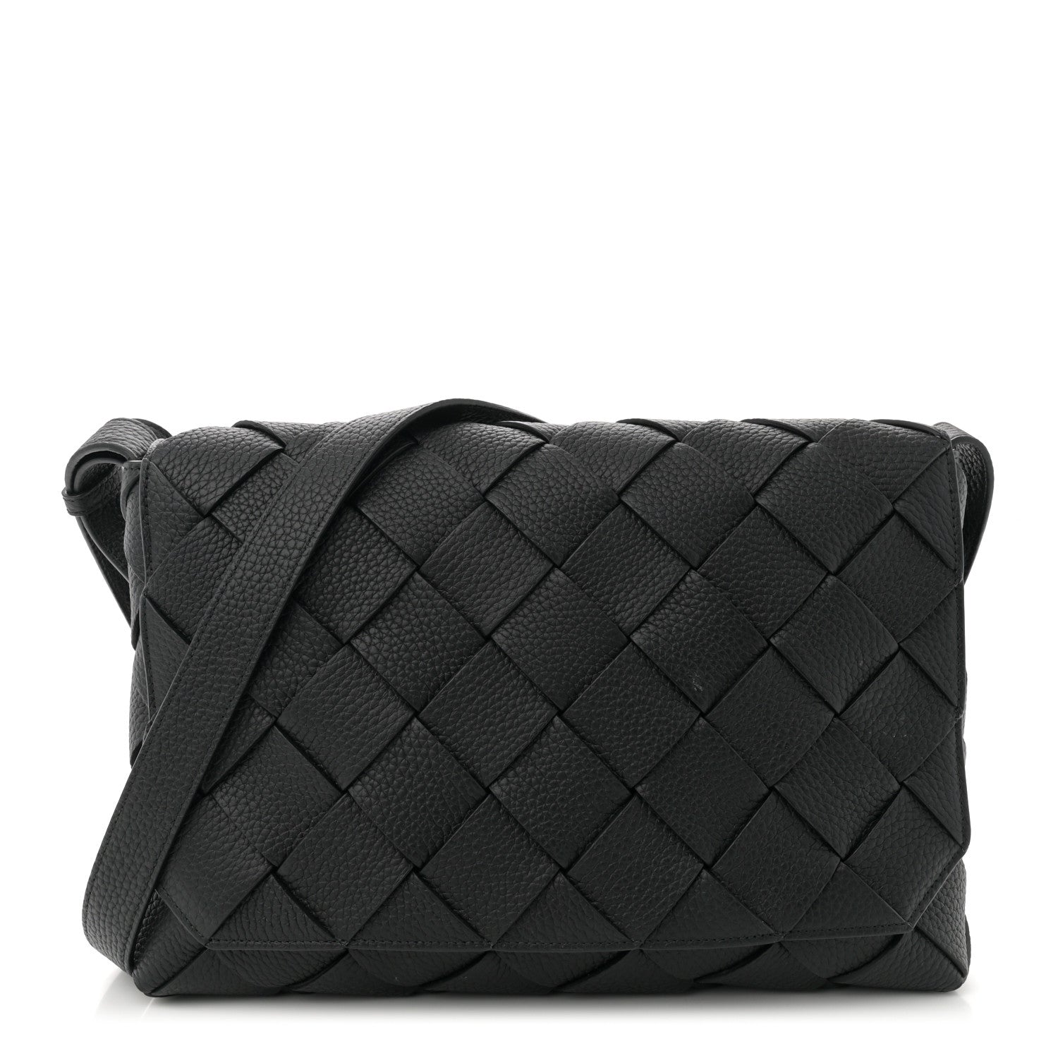 Bottega Veneta Grained Calfskin Intreccio Large Diago Crossbody Bag Black 1 of 11