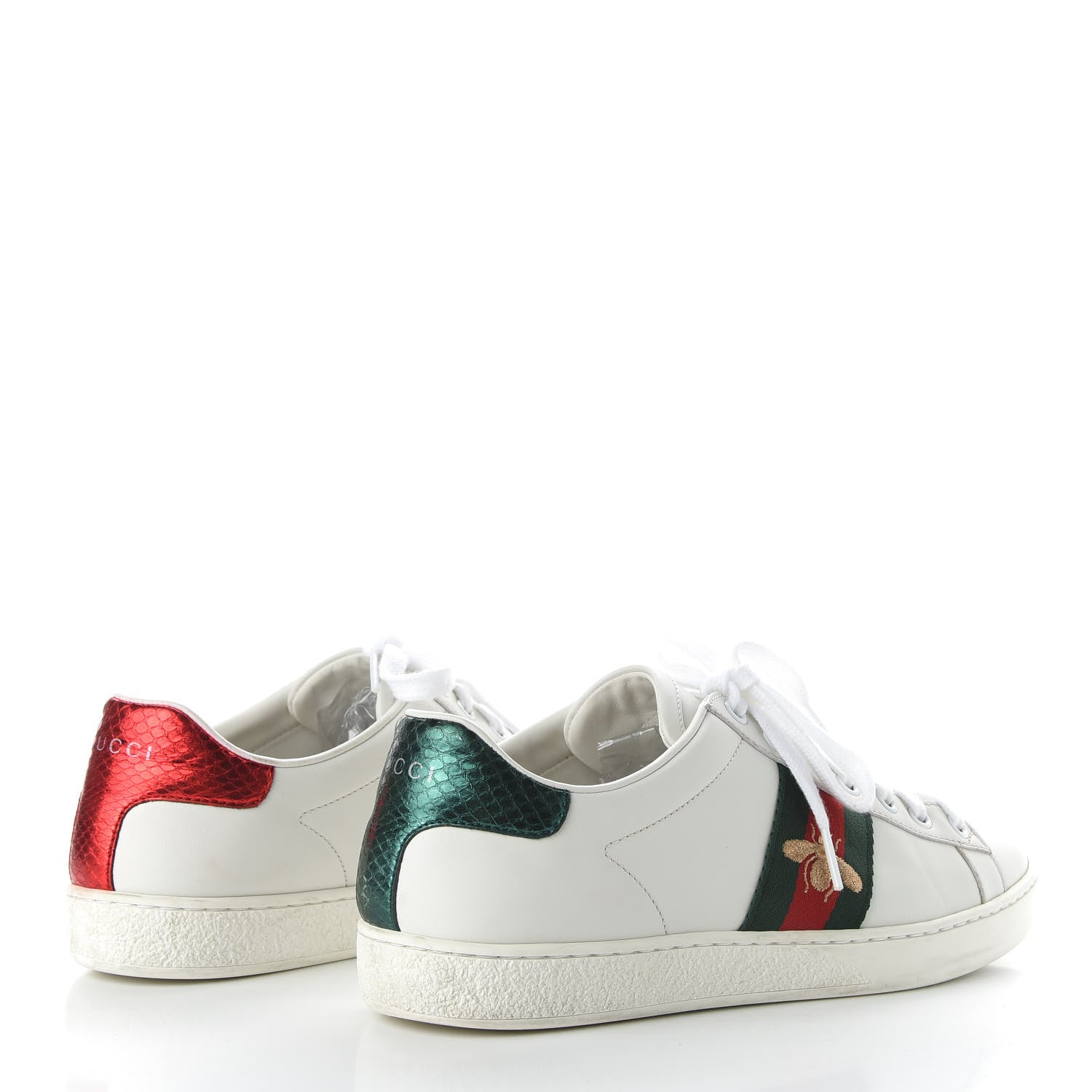 Gucci Calfskin Ayers Bee Embroidered Womens Ace Sneakers 38 White Green 4 of 10