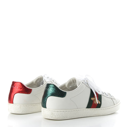 Gucci Calfskin Ayers Bee Embroidered Womens Ace Sneakers 38 White Green 4 of 10