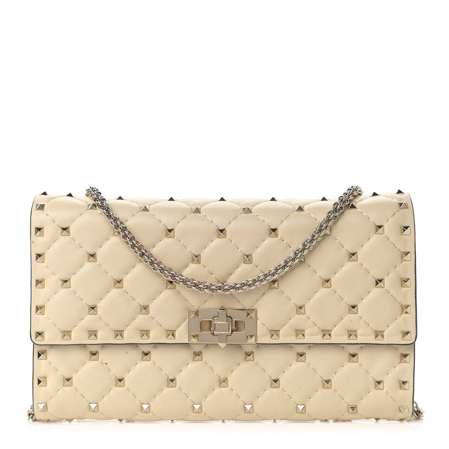 Nappa Rockstud Spike Wallet on Chain Light Ivory