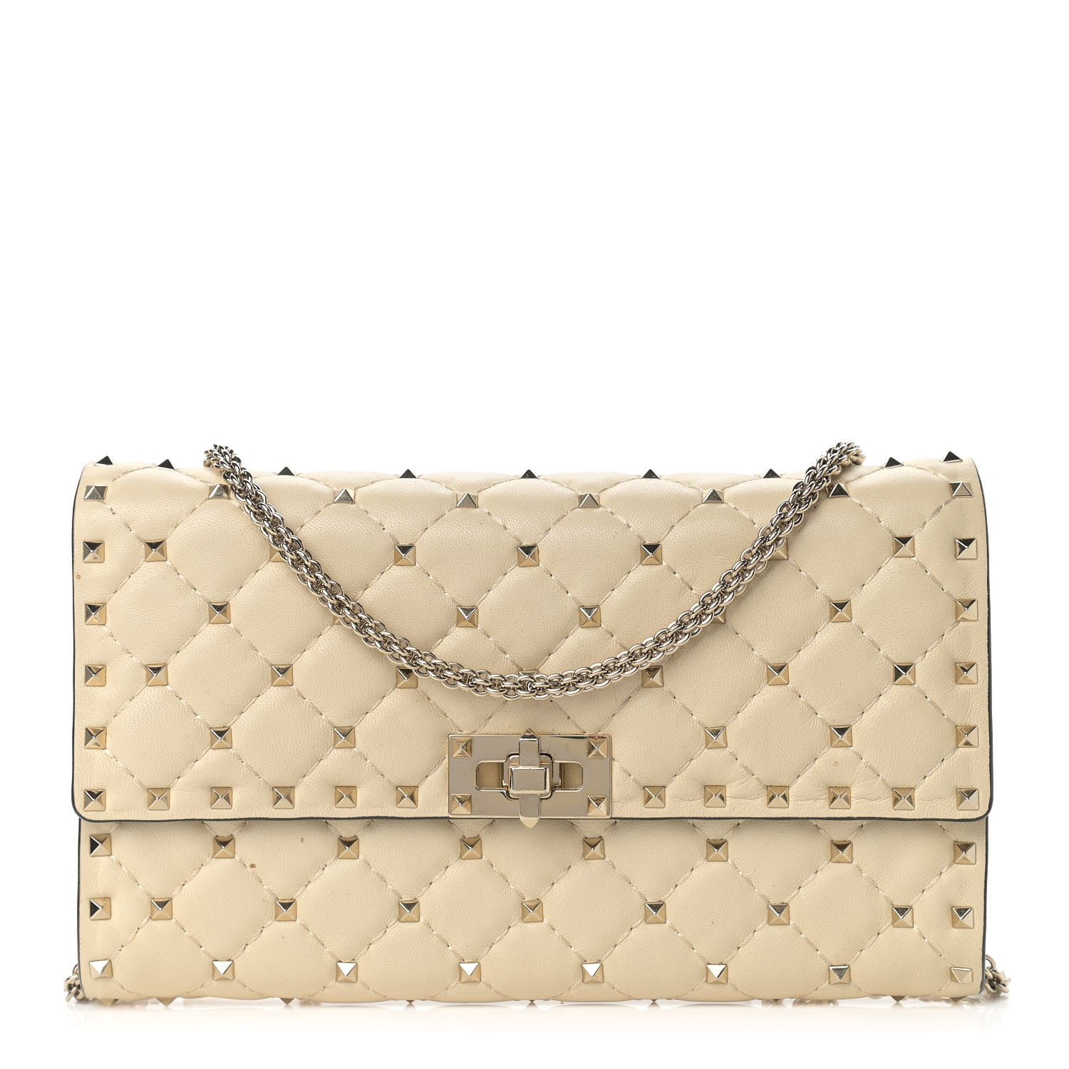 Valentino Garavani Nappa Rockstud Spike Wallet on Chain Light Ivory 1 of 12