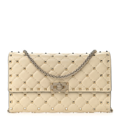 Valentino Garavani Nappa Rockstud Spike Wallet on Chain Light Ivory 1 of 12