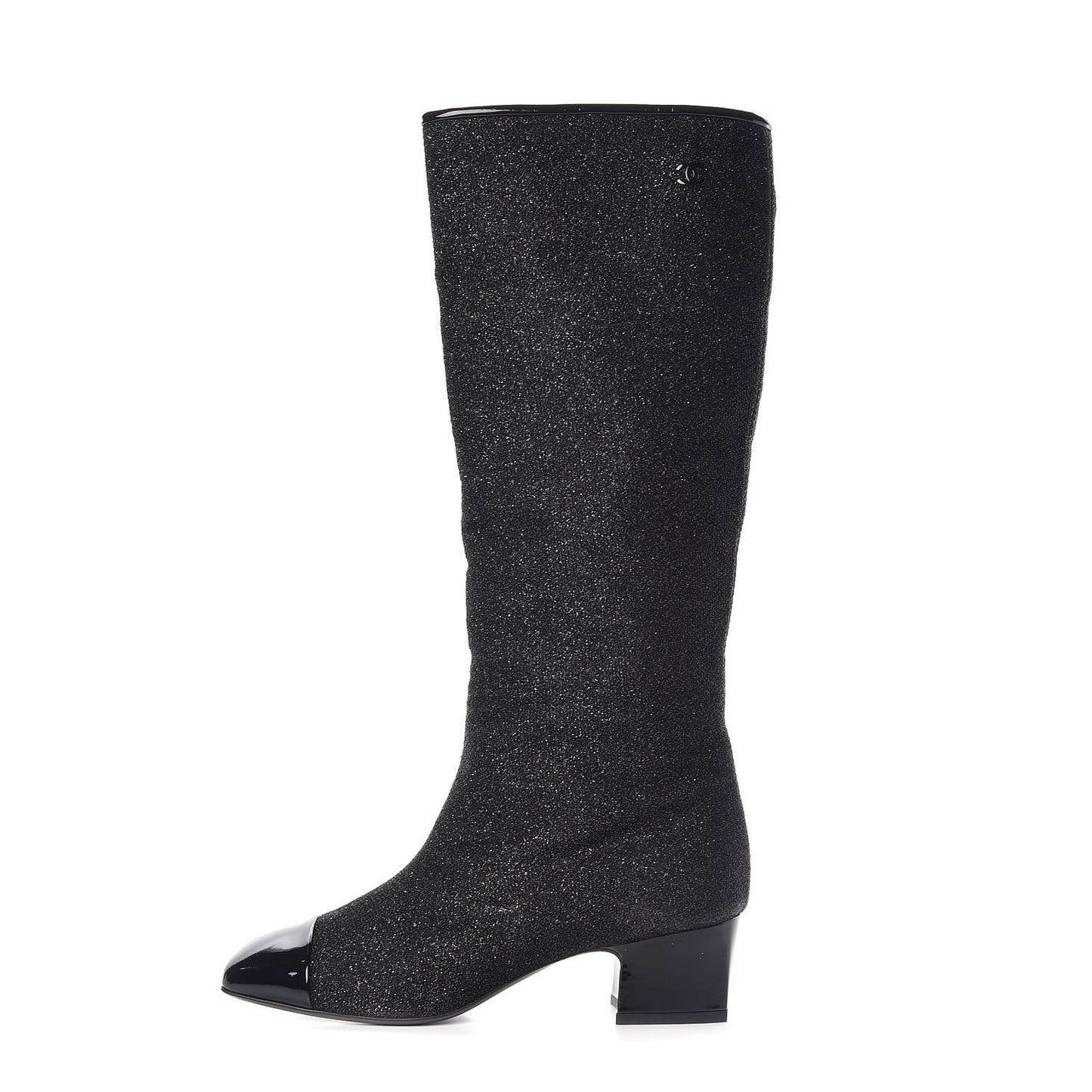 Glitter Patent Cap Toe High Boots 38.5 Black
