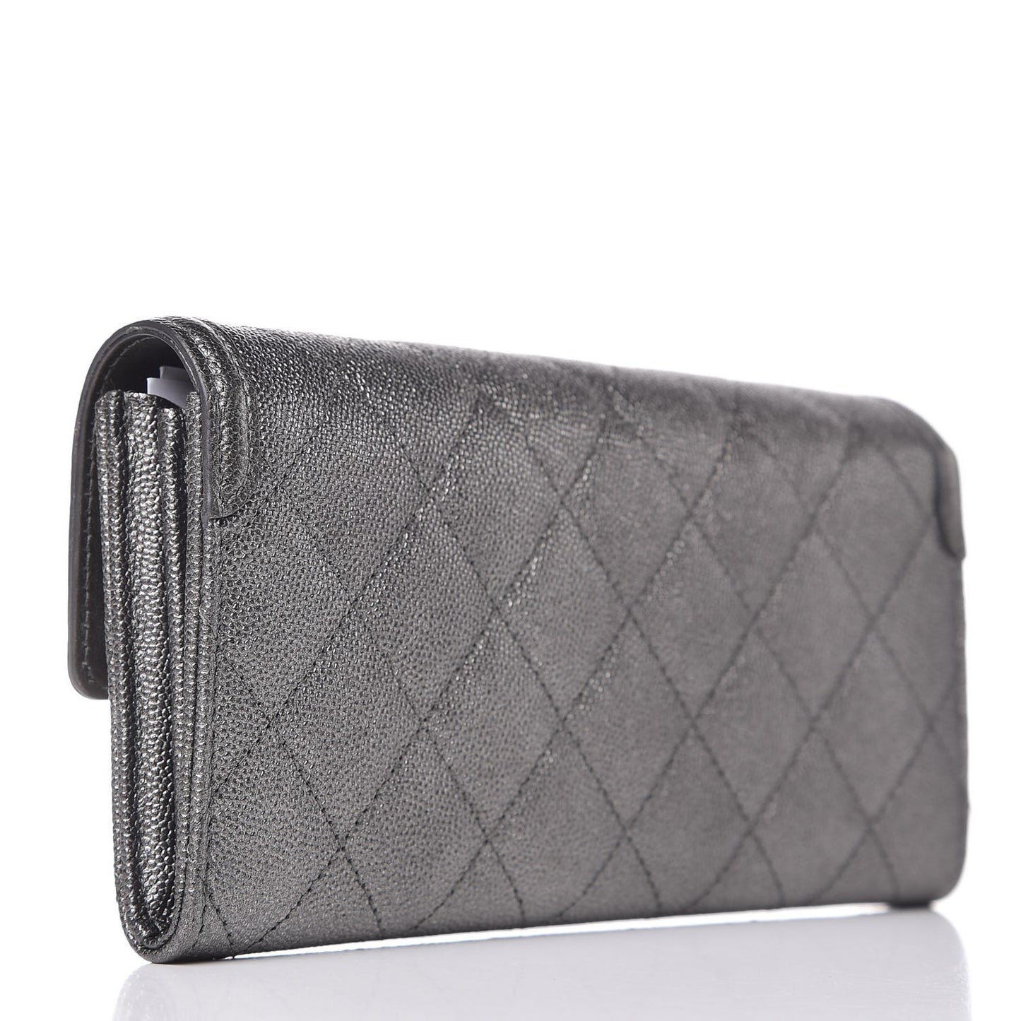 Metallic Caviar Filigree Flap Wallet Dark Silver