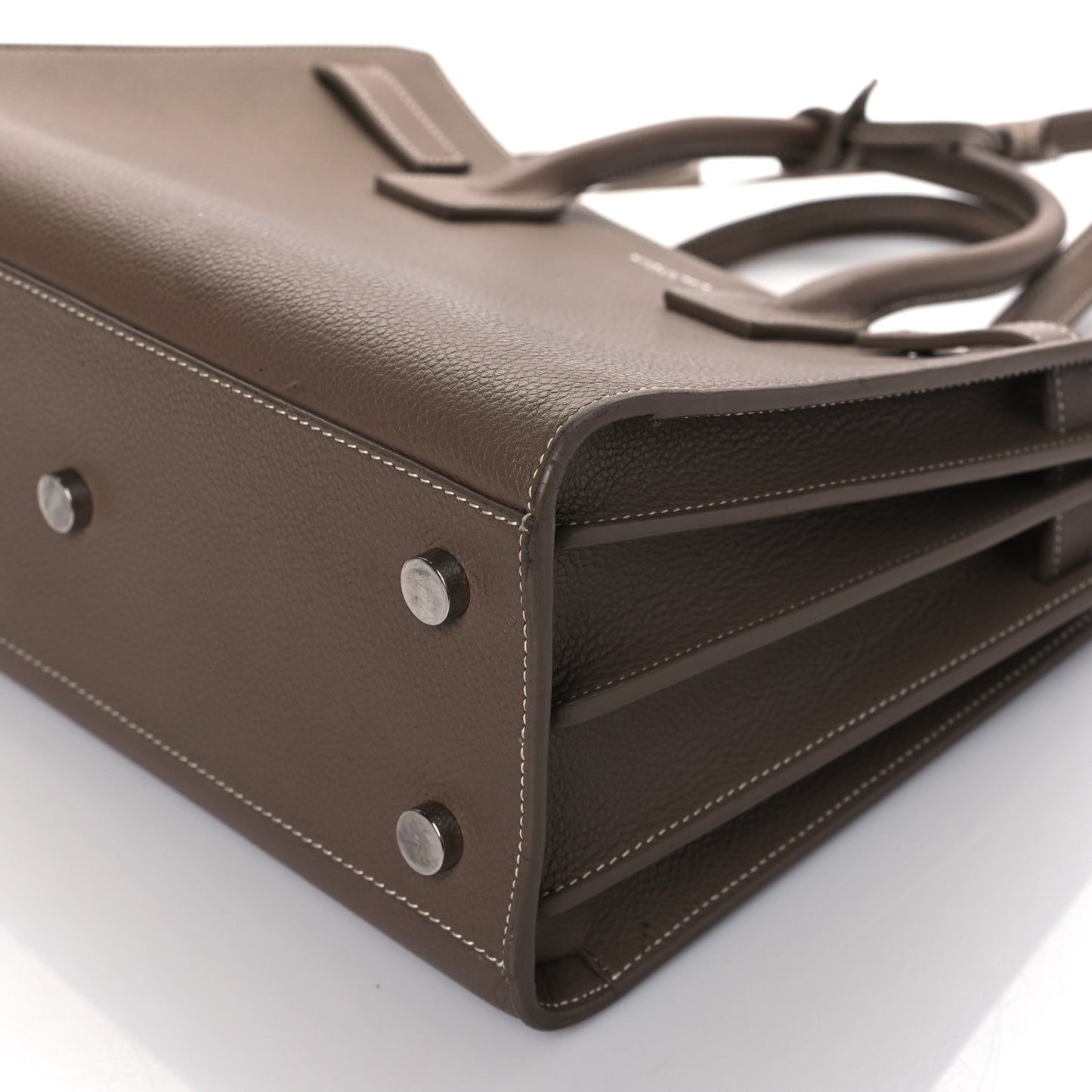 Grained Calfskin Topstich Baby Sac De Jour Taupe