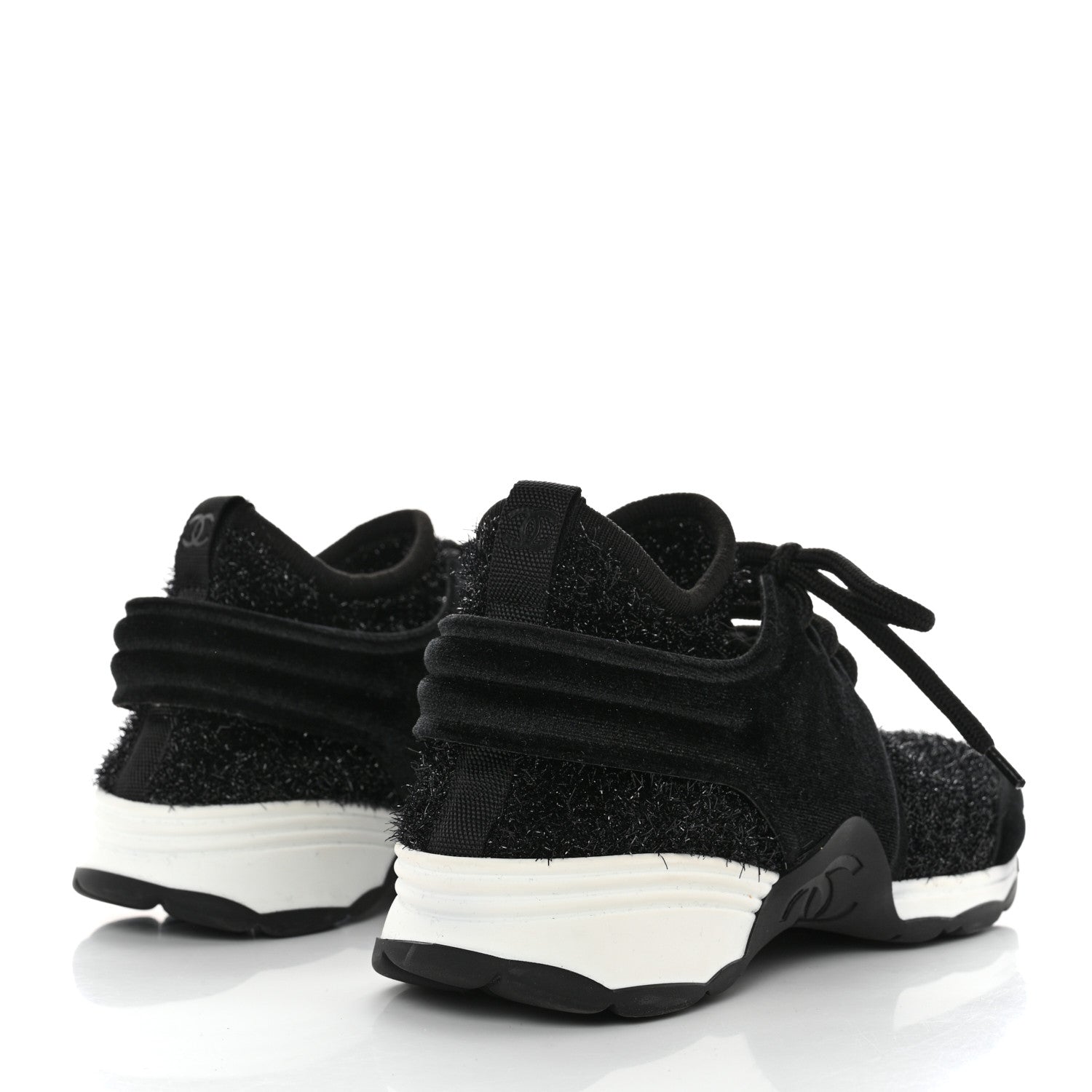 Chanel Stretched Fabric Velvet CC Womens Sneakers Black 4 of 7