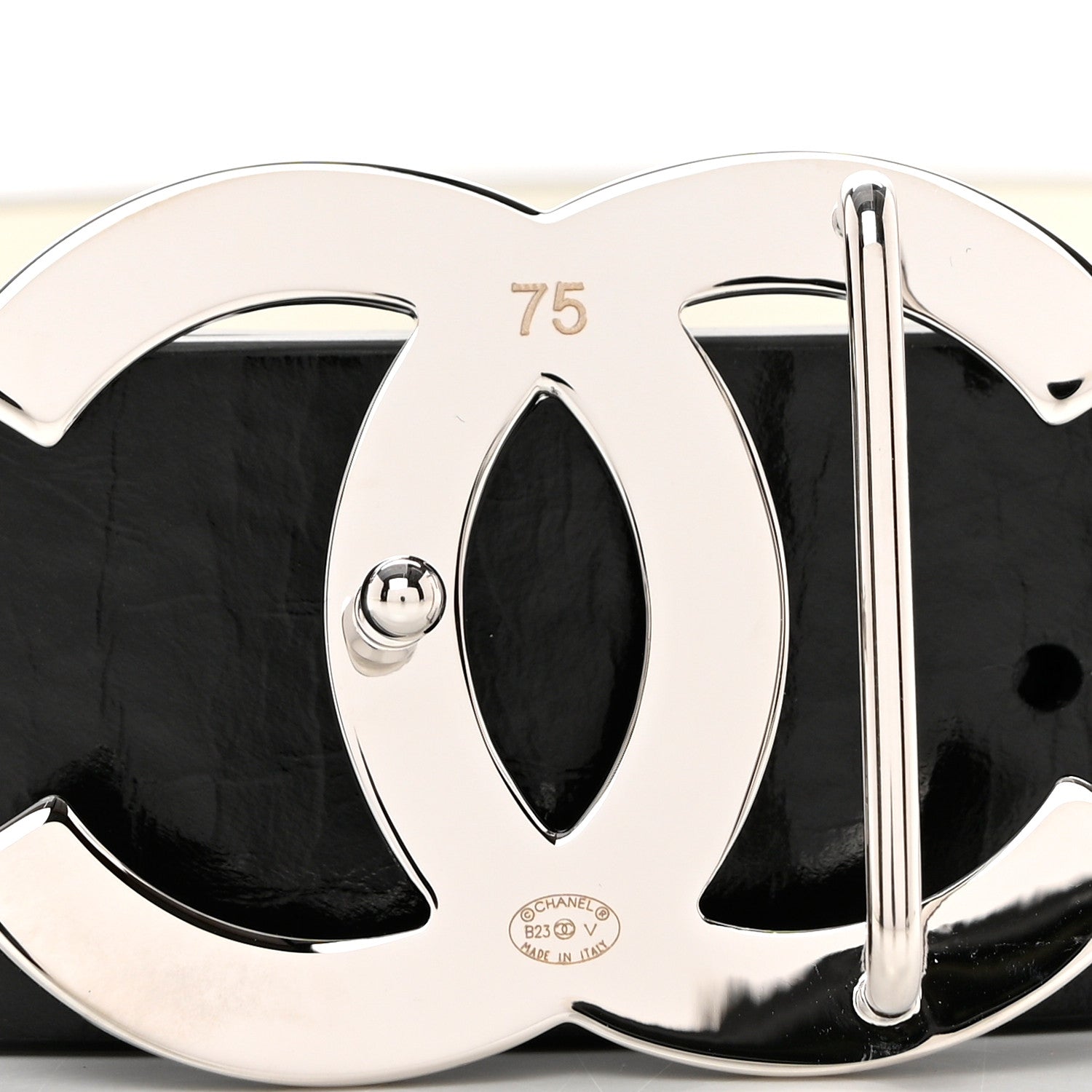 Chanel Patent Calfskin CC Reversible Belt 75 30 Black White 5 of 5