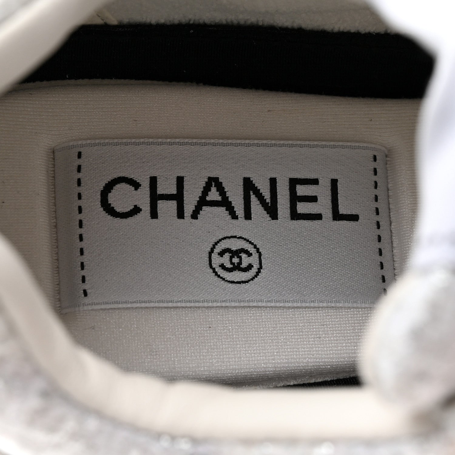 Chanel Painted Iridescent Cotton Tweed Suede Womens CC Sneakers 37 White Silver Multicolor 7 of 11