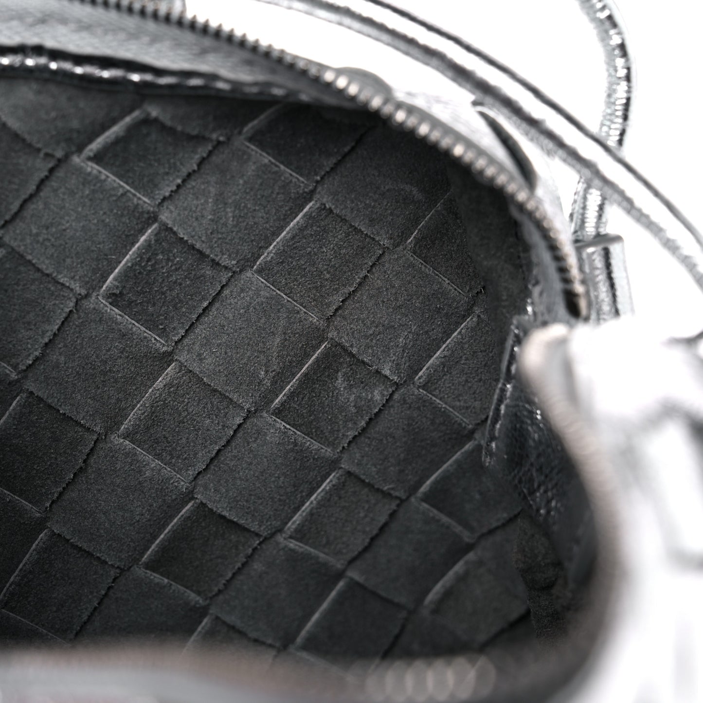 Metallic Calfskin Intrecciato Mini Loop Camera Bag Silver