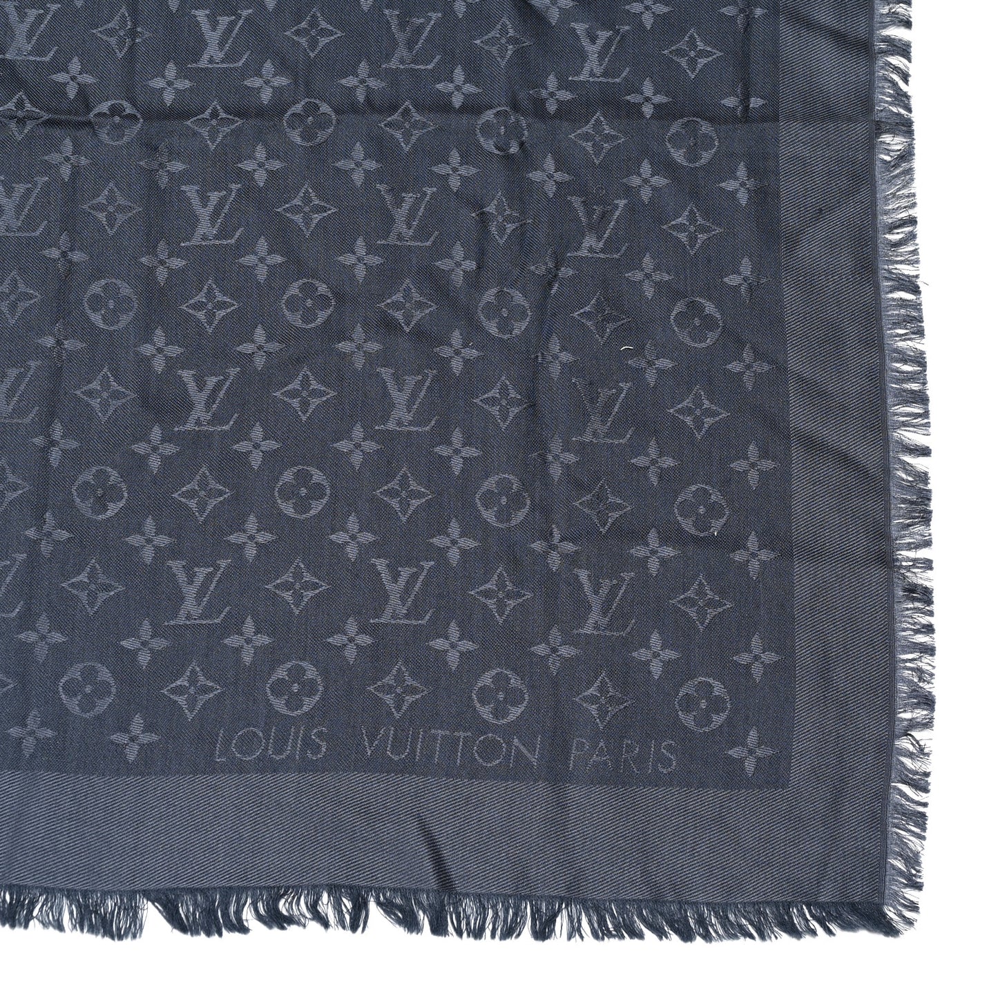 Silk Wool Monogram Denim Shawl Blue