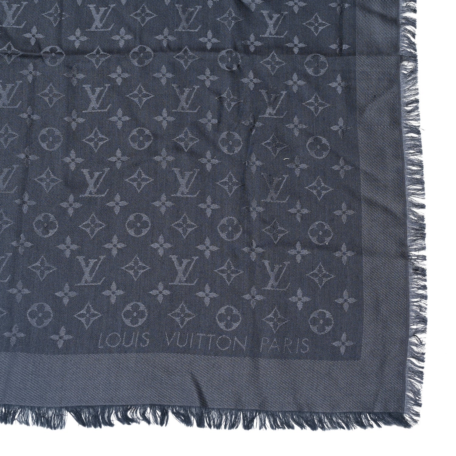 Louis Vuitton Silk Wool Monogram Denim Shawl Blue 2 of 4