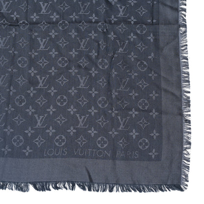 Louis Vuitton Silk Wool Monogram Denim Shawl Blue 2 of 4