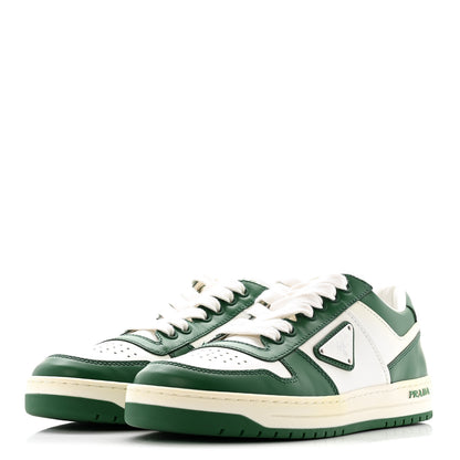 Prada Vitello Sport Spazzolato Rois Triangle Logo Womens Downtown Low Top 30mm Sneakers 38 White Green 4 of 11