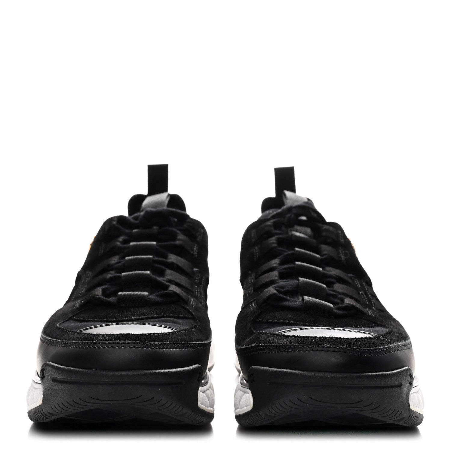 Chanel Fabric Calfskin Suede CC Sneakers 37.5 Black 3 of 9