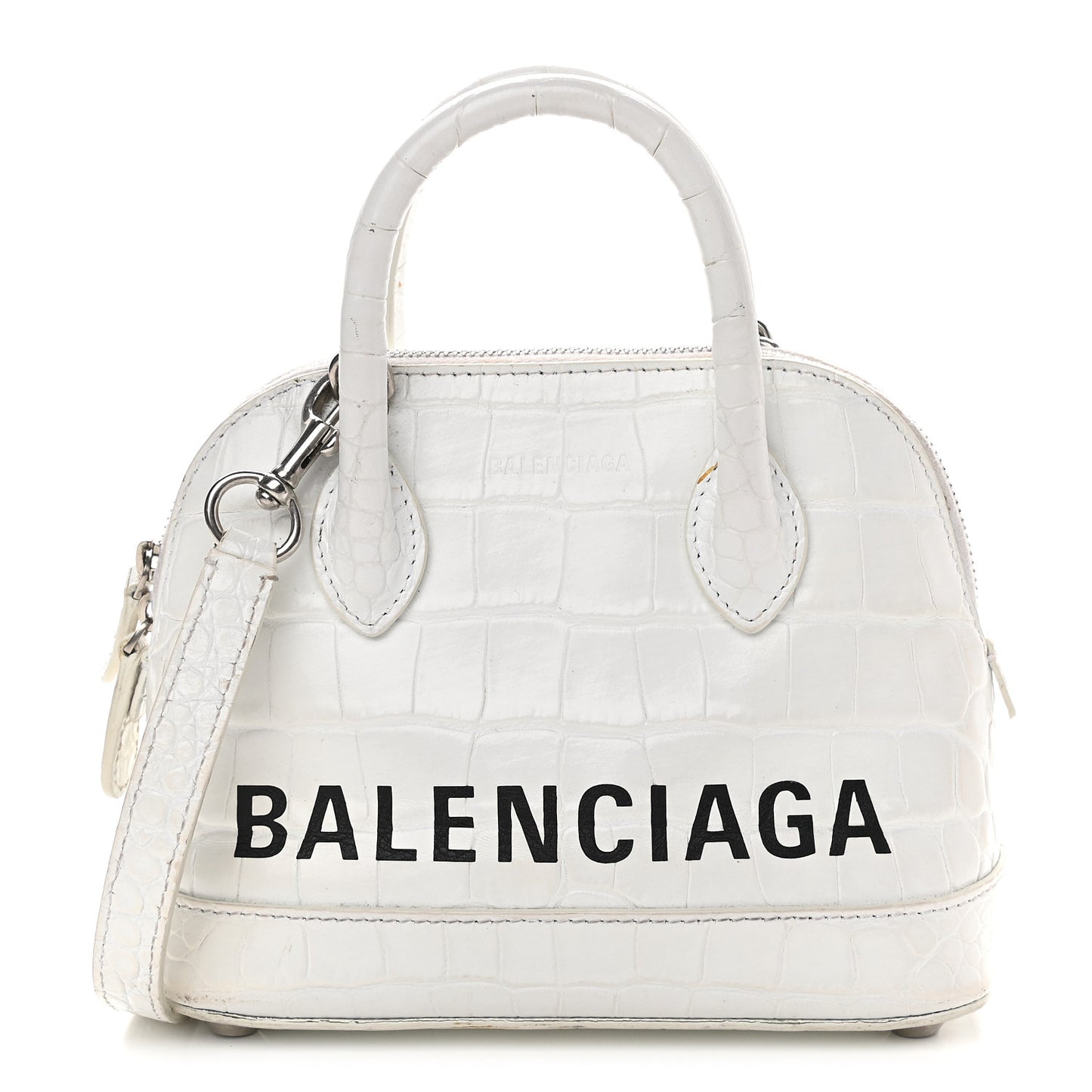 Calfskin Crocodile Embossed XXS Ville Top Handle Bag White Black