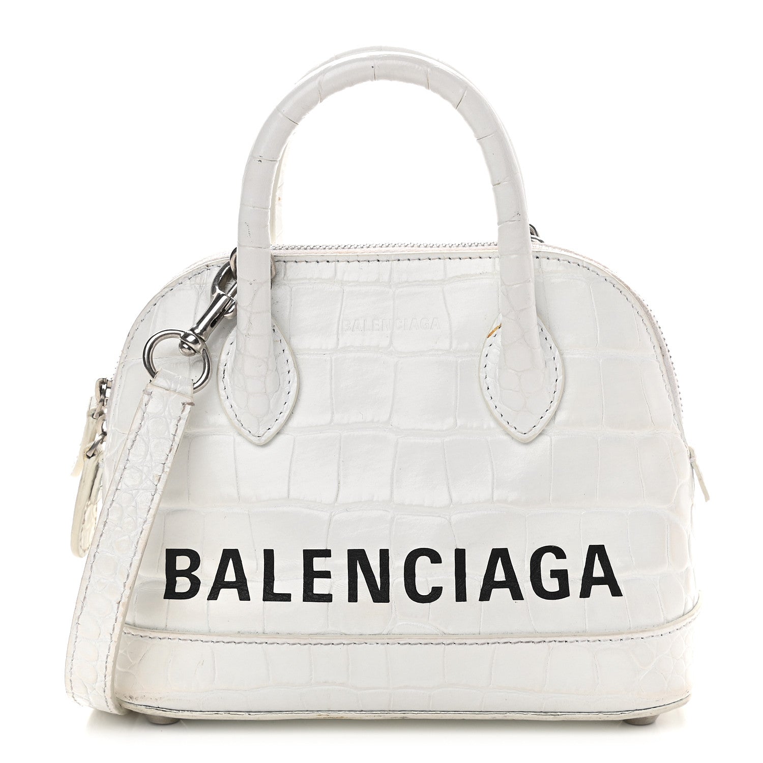 Balenciaga Calfskin Crocodile Embossed XXS Ville Top Handle Bag White Black 1 of 14