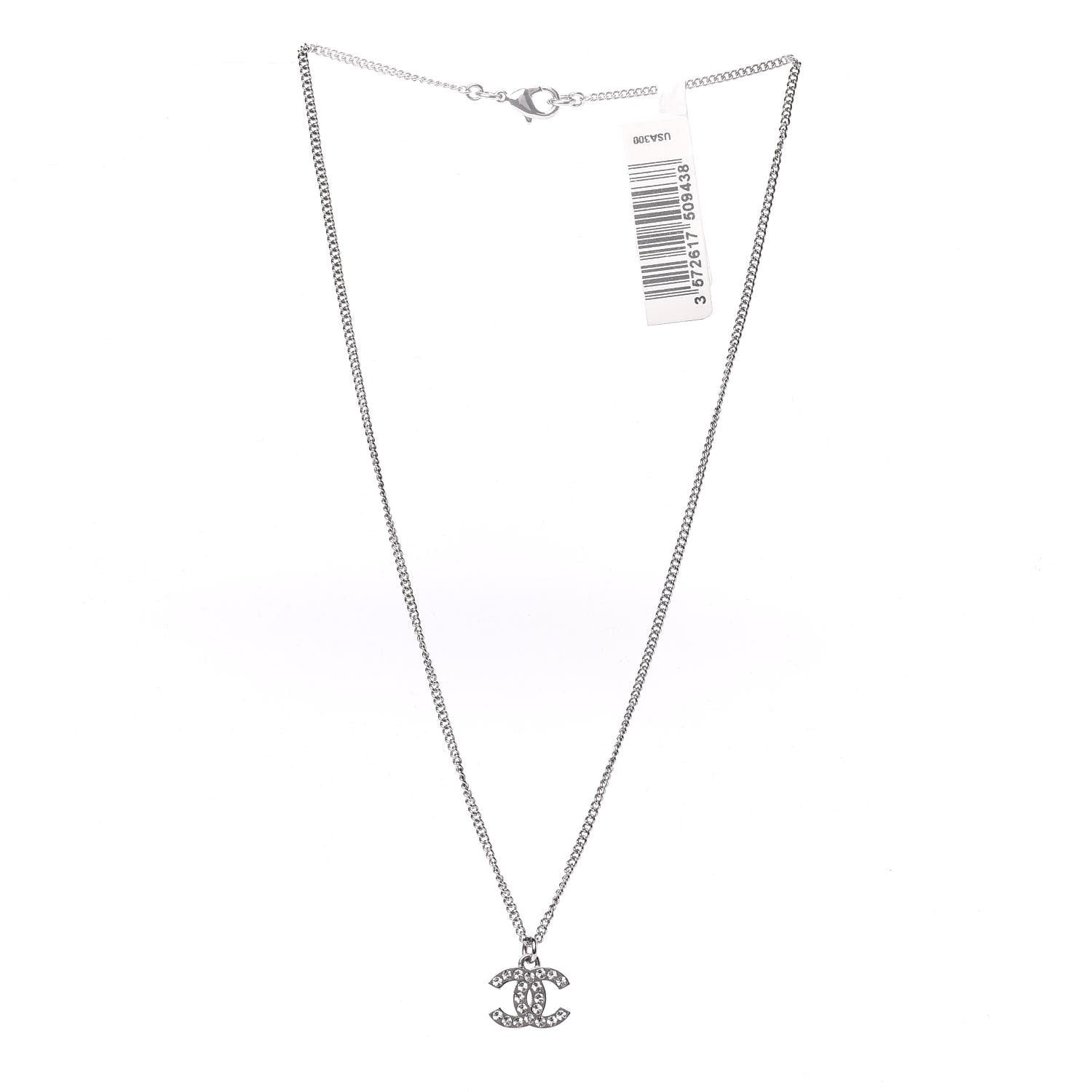 Chanel Crystal CC Necklace Silver 3 of 5