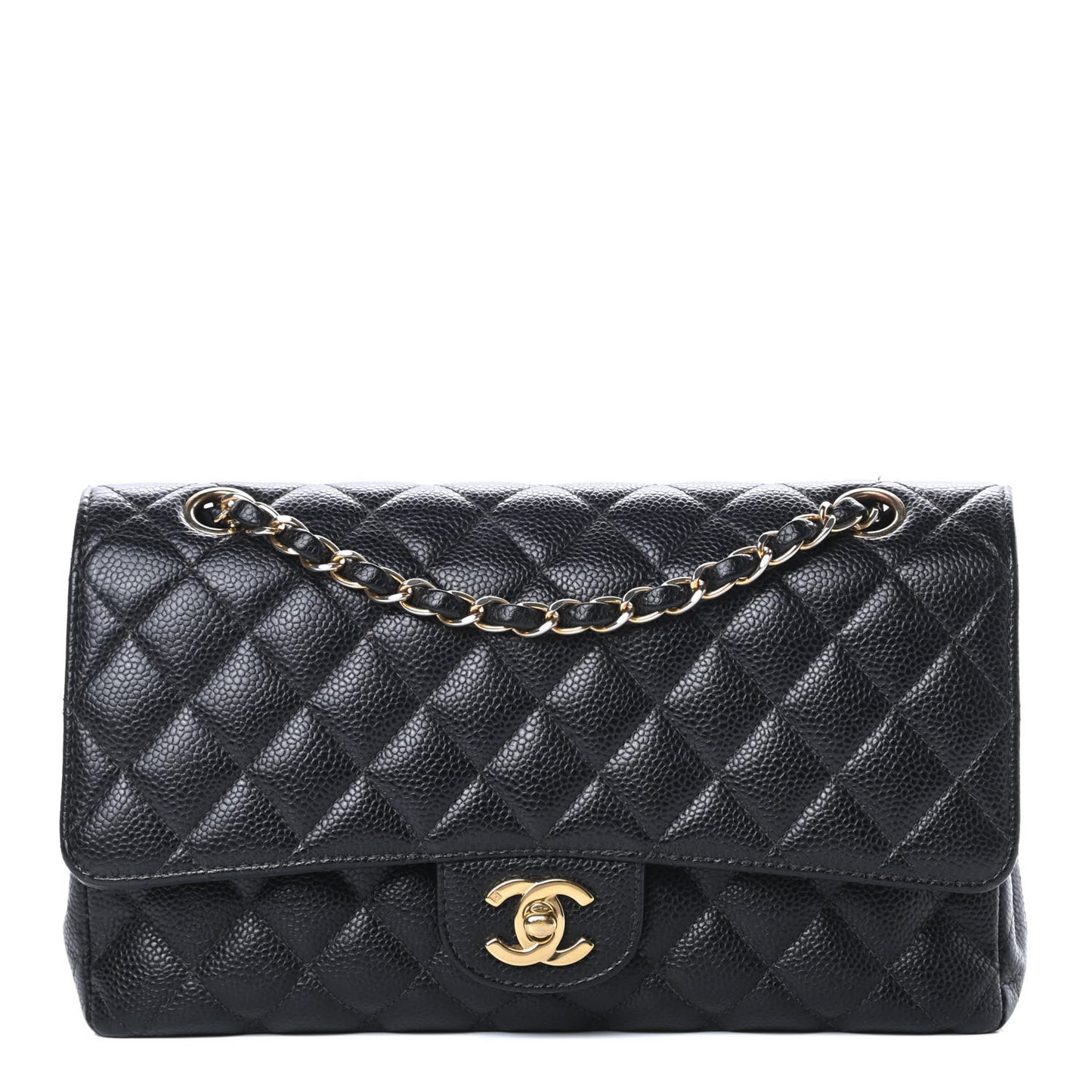 Caviar Quilted Medium Double Flap Black