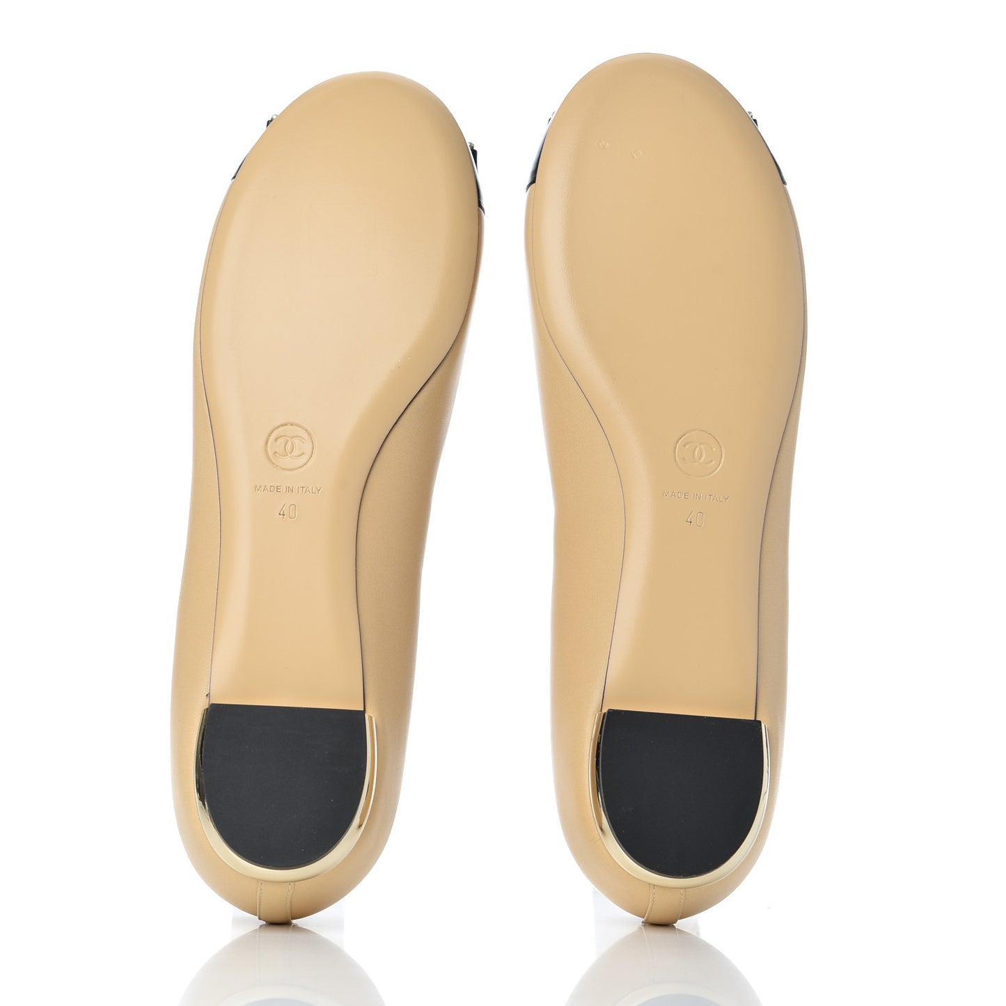 Lambskin Pearl Bow Ballerina Flats 40 Beige Black