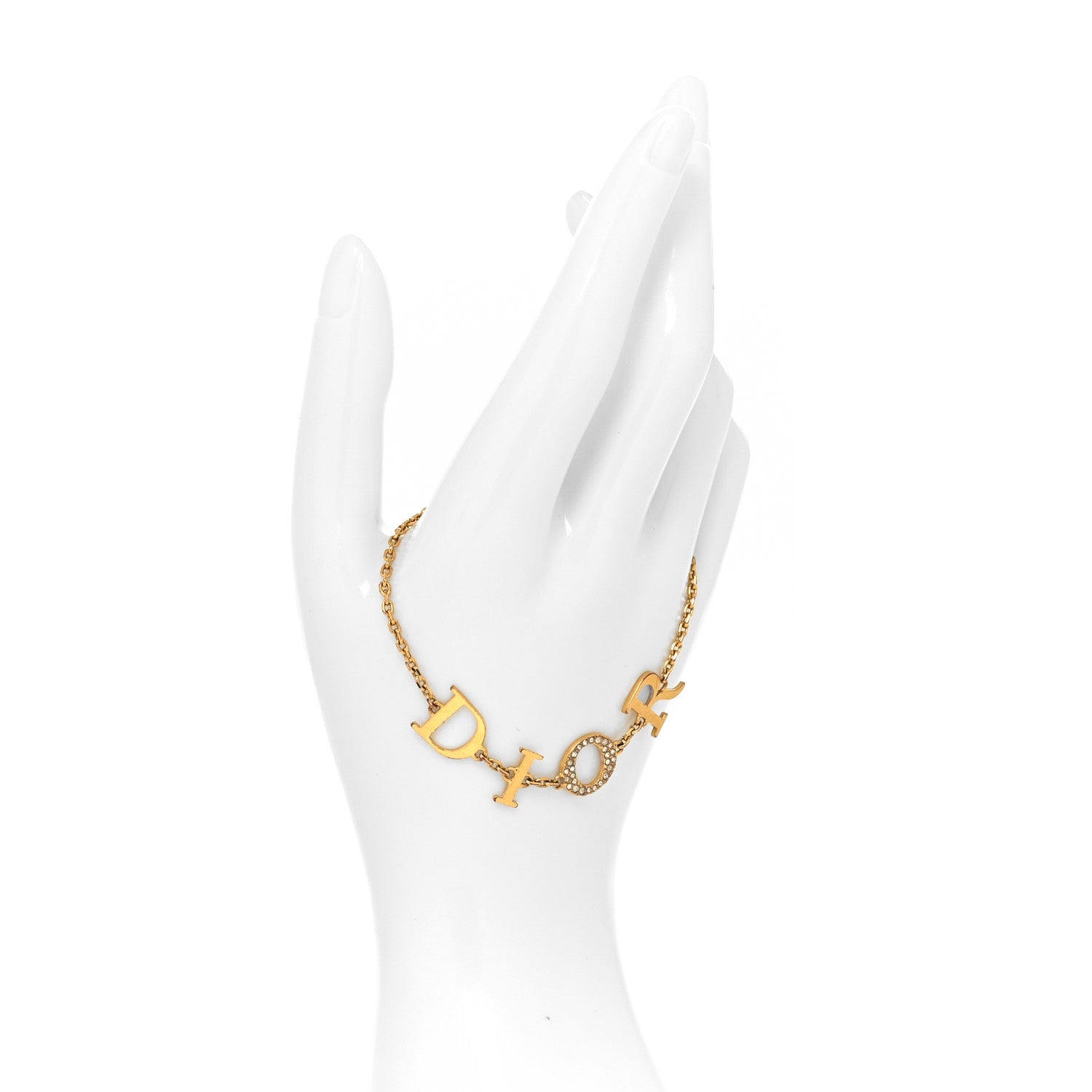 Christian Dior Metal Crystal Logo Bracelet Gold 2 of 5