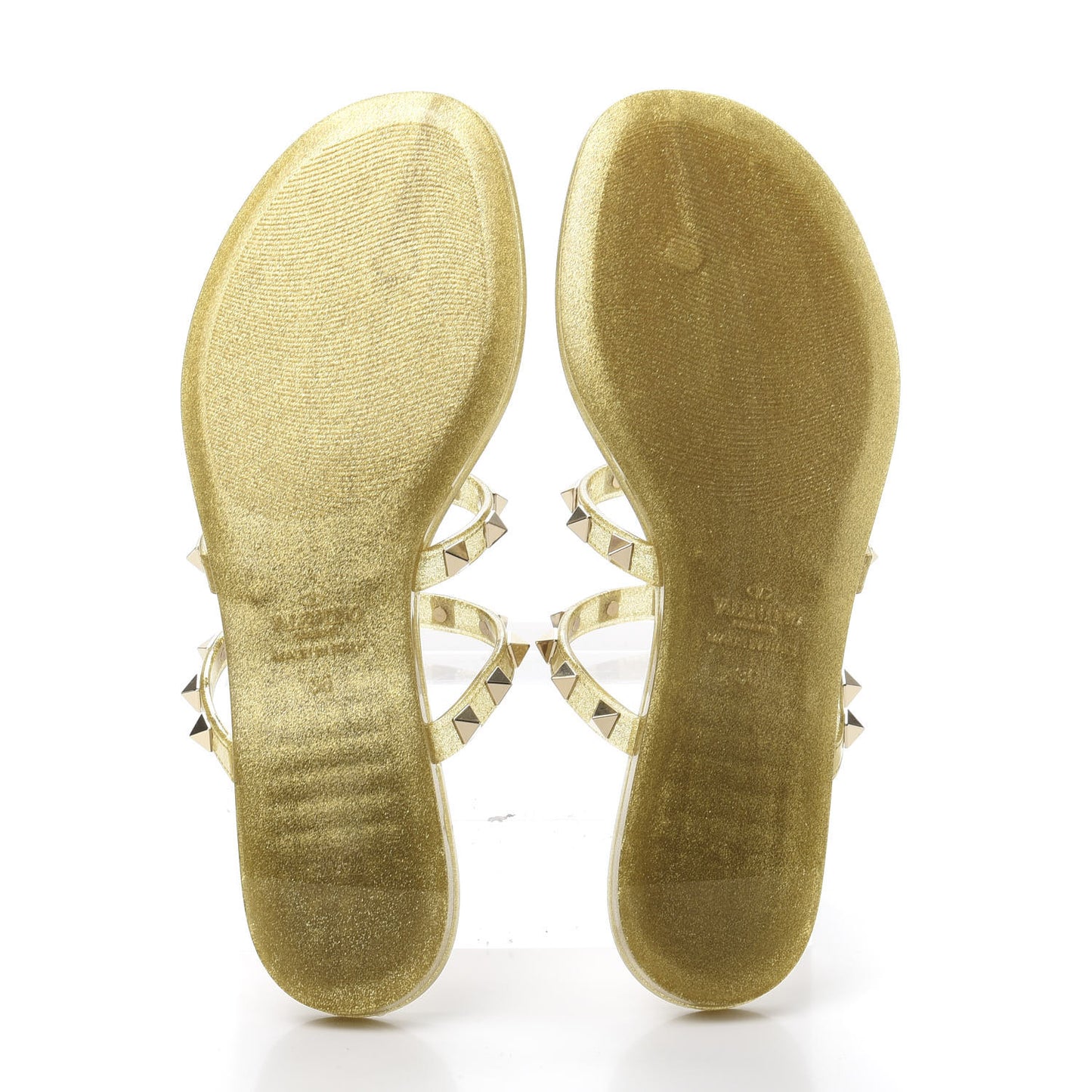 PVC Jelly Glitter Rockstud Caged Flat Thong Sandals 36 Oro