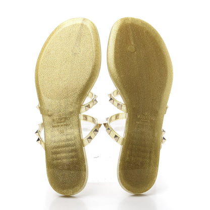 Valentino Garavani PVC Jelly Glitter Rockstud Caged Flat Thong Sandals 36 Oro 5 of 8