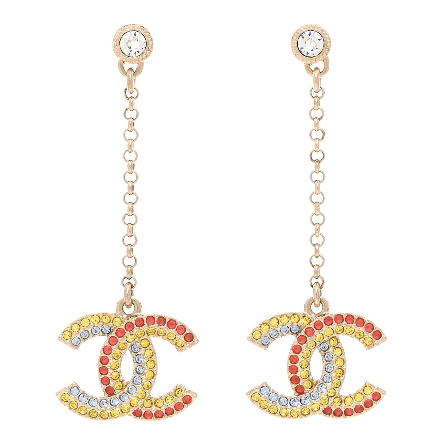 Crystal CC Drop Earrings Gold Multicolor