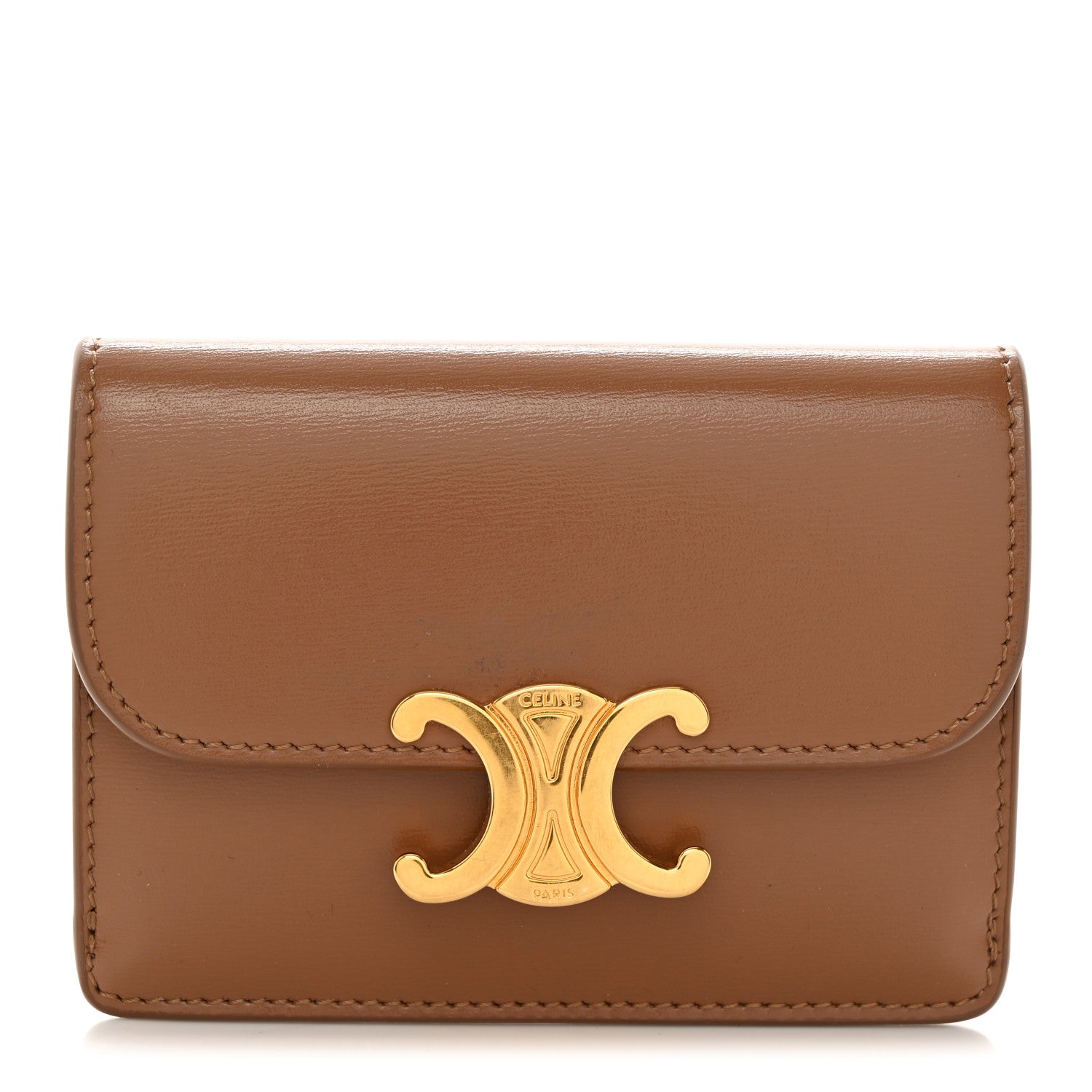 Celine Shiny Calfskin Triomphe Flap Card Holder Bronze 1 of 8
