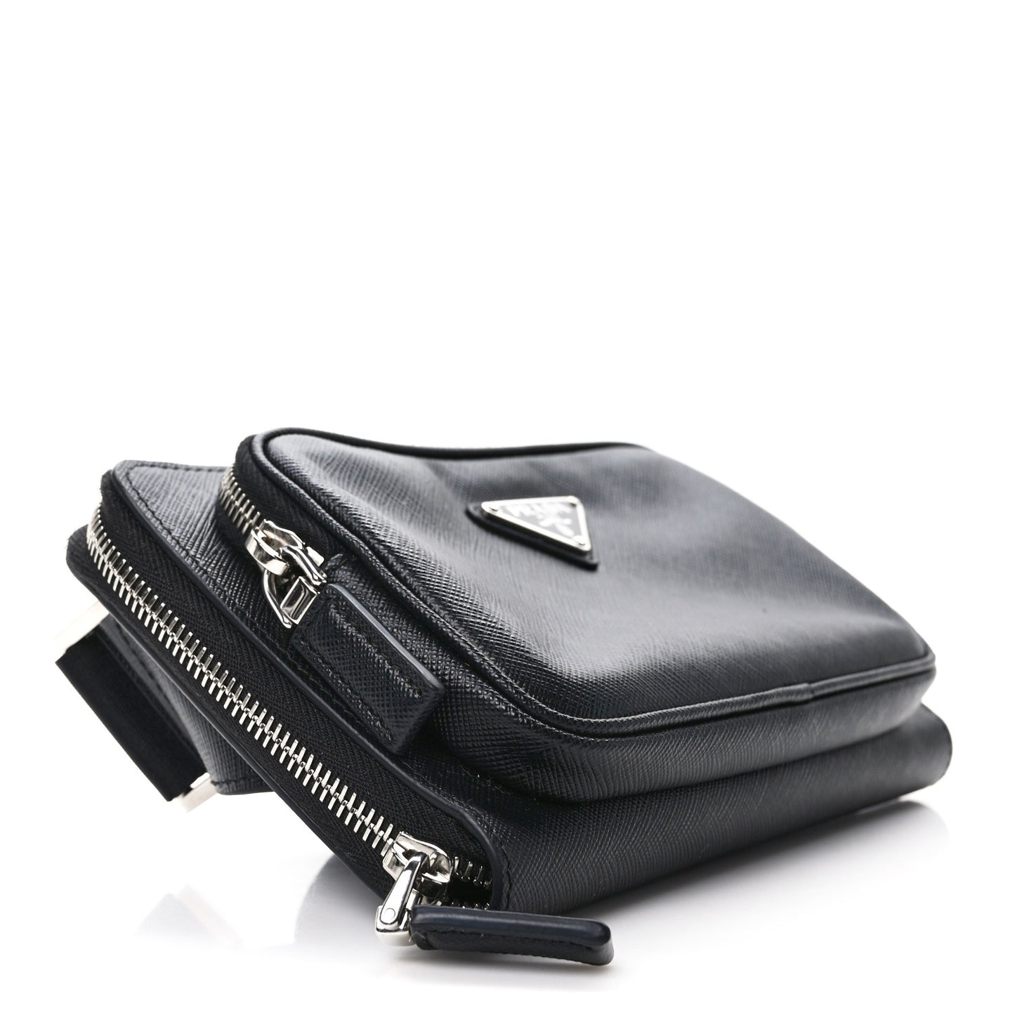 Saffiano Travel Double Zip Crossbody Belt Bag Black