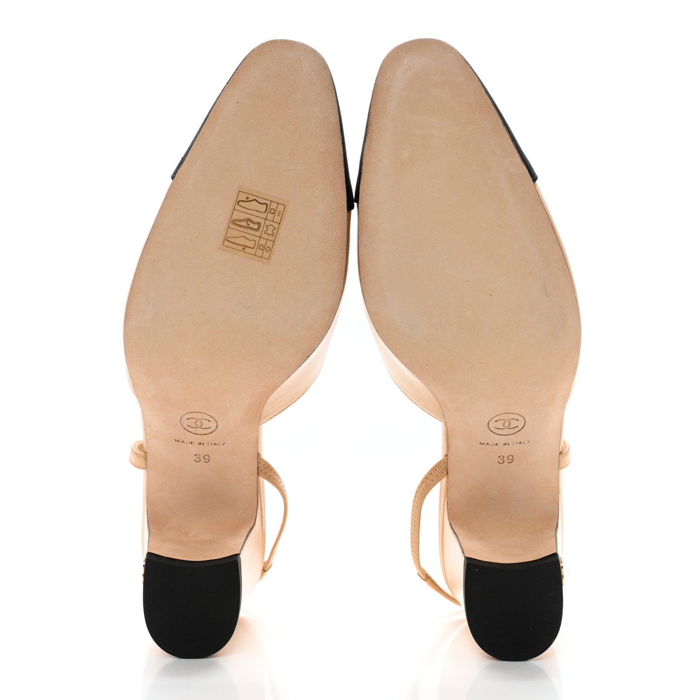 Lambskin Grosgrain Cap Toe CC Slingback Pumps 39 Beige Black